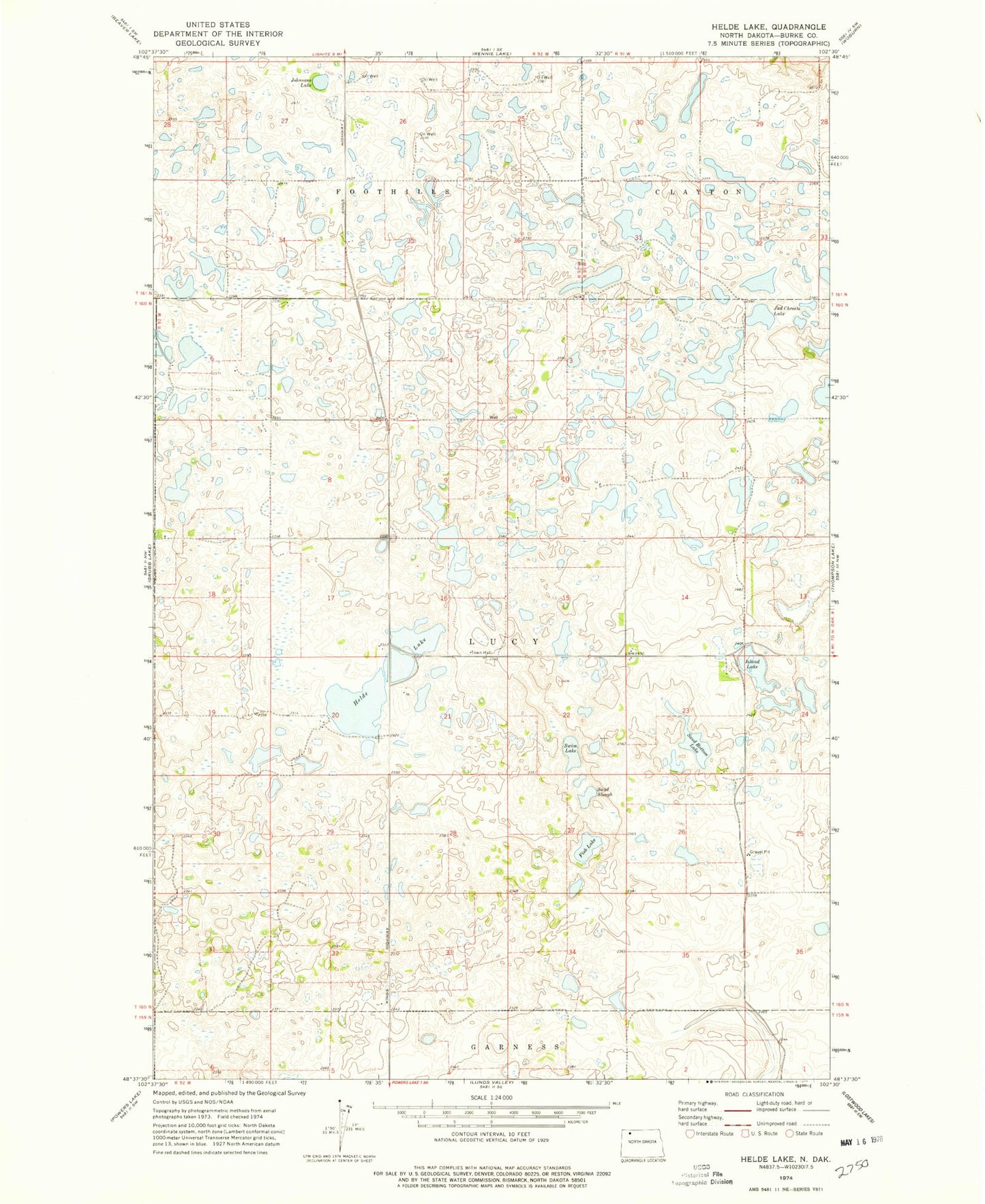 Classic USGS Helde Lake North Dakota 7.5'x7.5' Topo Map Image