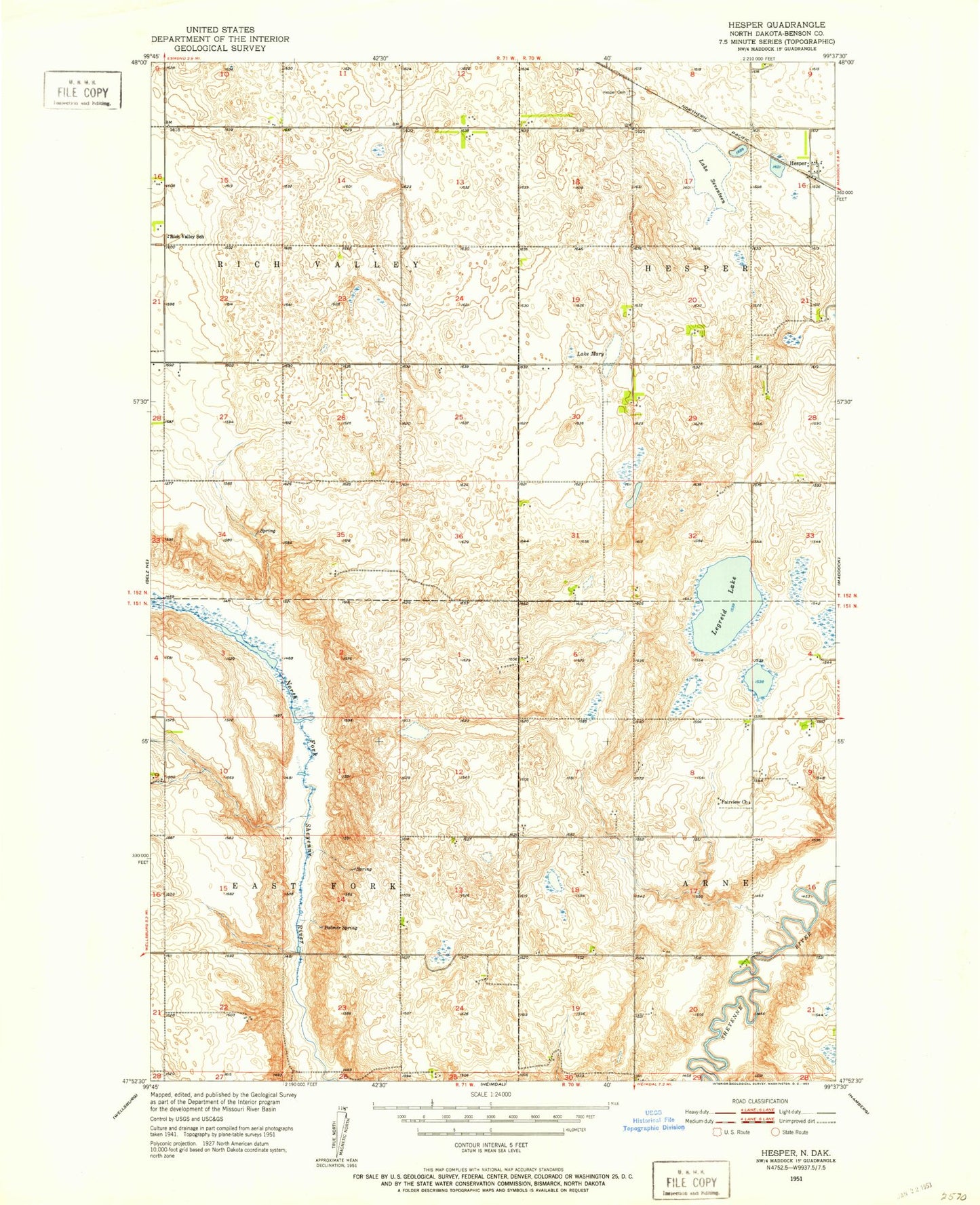 Classic USGS Hesper North Dakota 7.5'x7.5' Topo Map Image