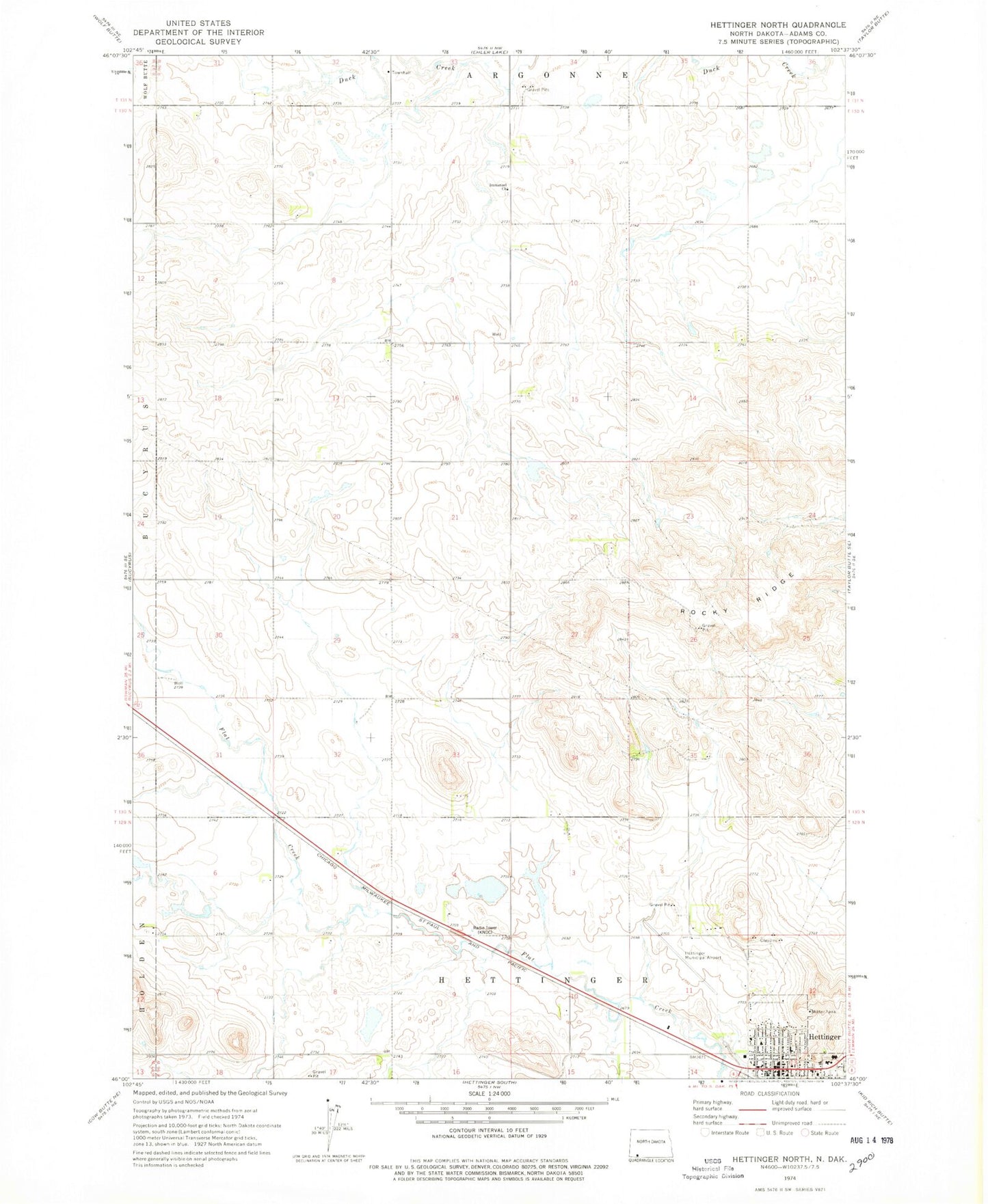 Classic USGS Hettinger North North Dakota 7.5'x7.5' Topo Map Image