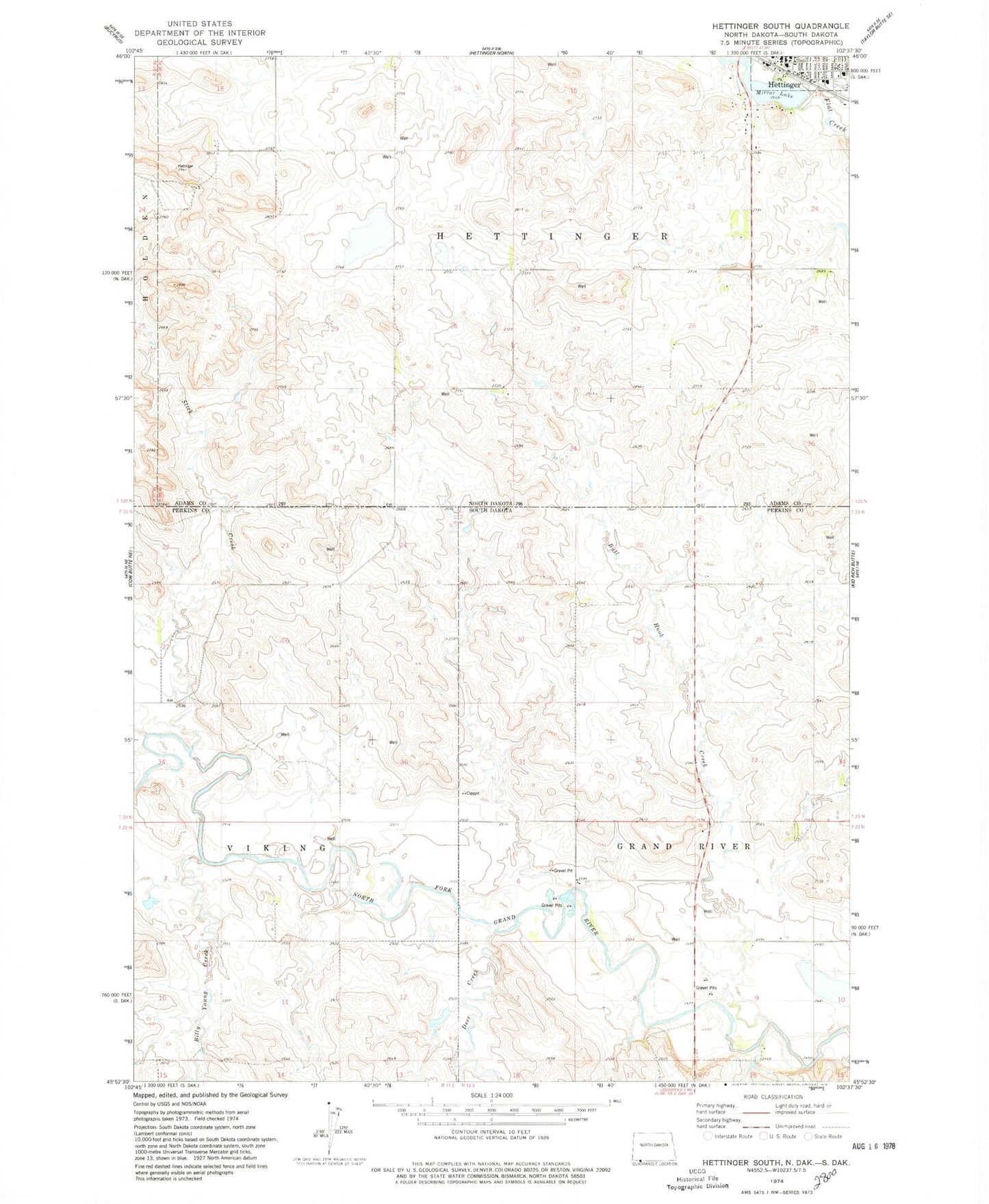 Classic USGS Hettinger South North Dakota 7.5'x7.5' Topo Map Image