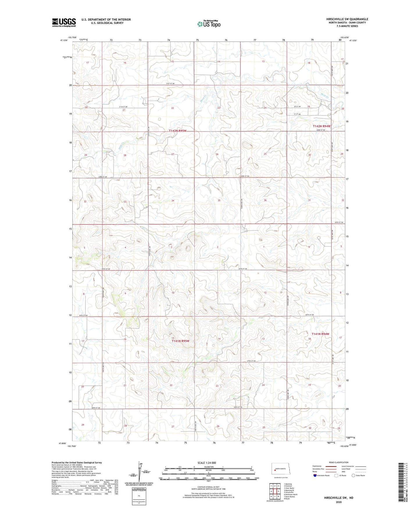 Hirschville SW North Dakota US Topo Map Image