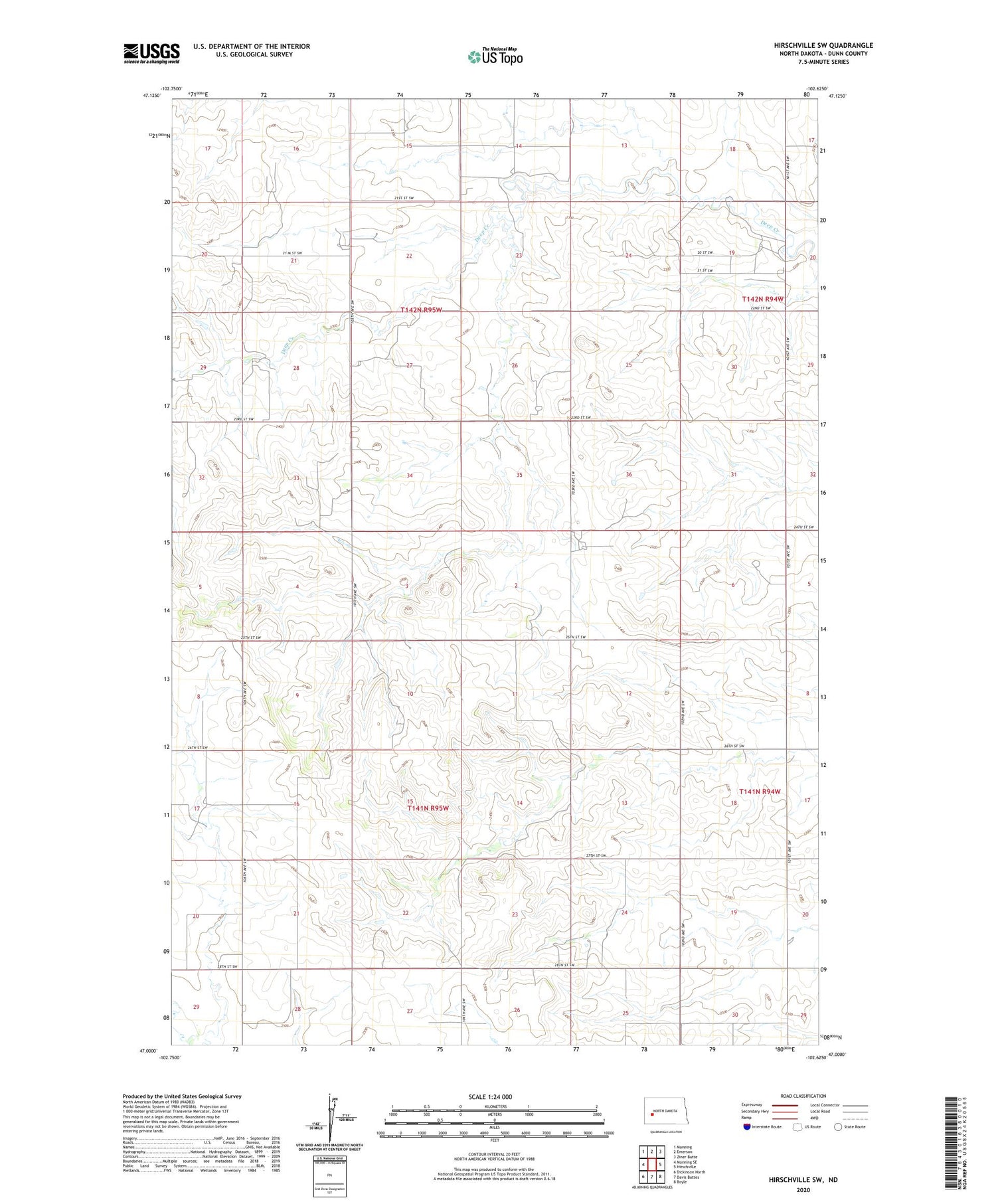 Hirschville SW North Dakota US Topo Map Image