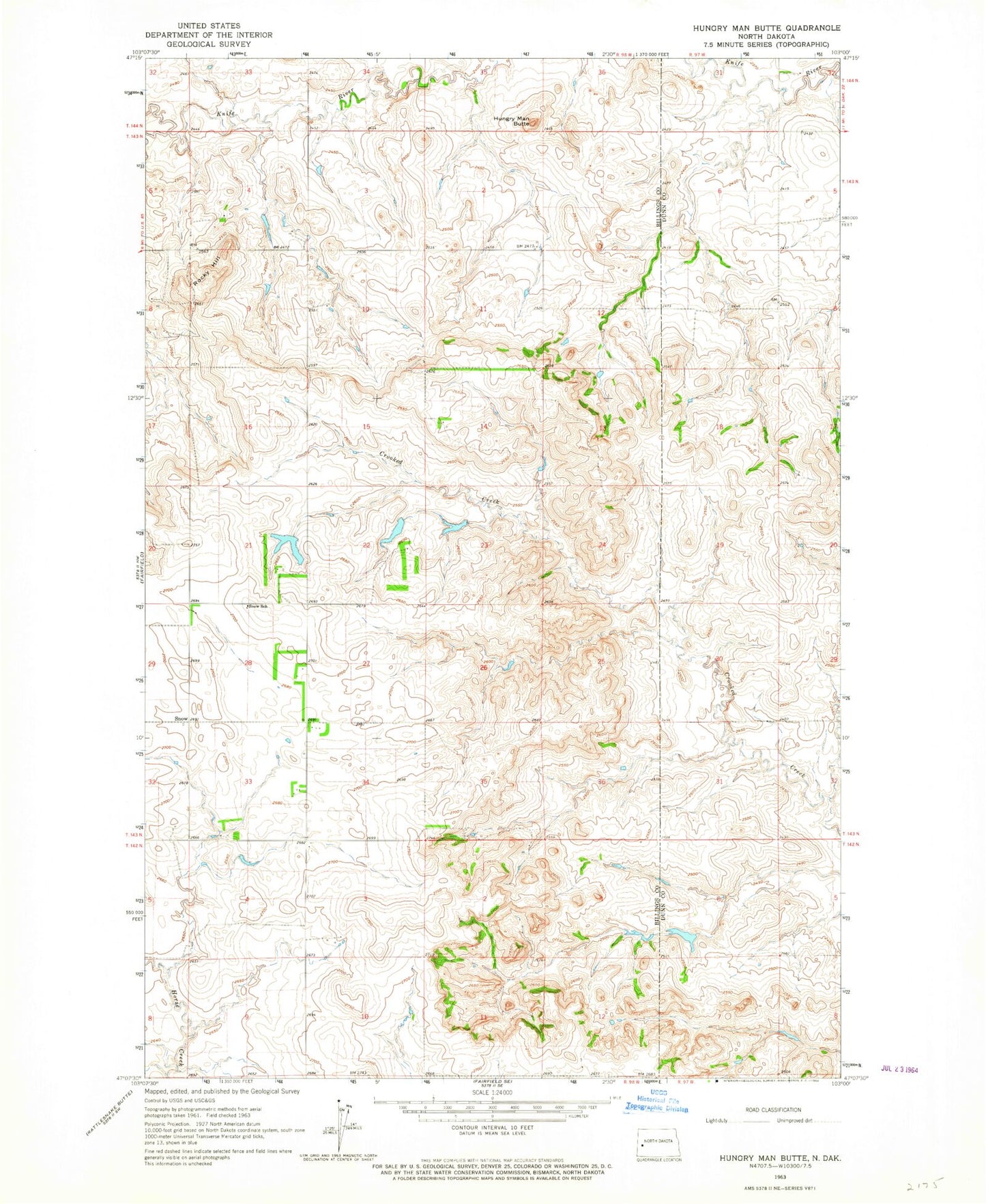 Classic USGS Hungry Man Butte North Dakota 7.5'x7.5' Topo Map Image