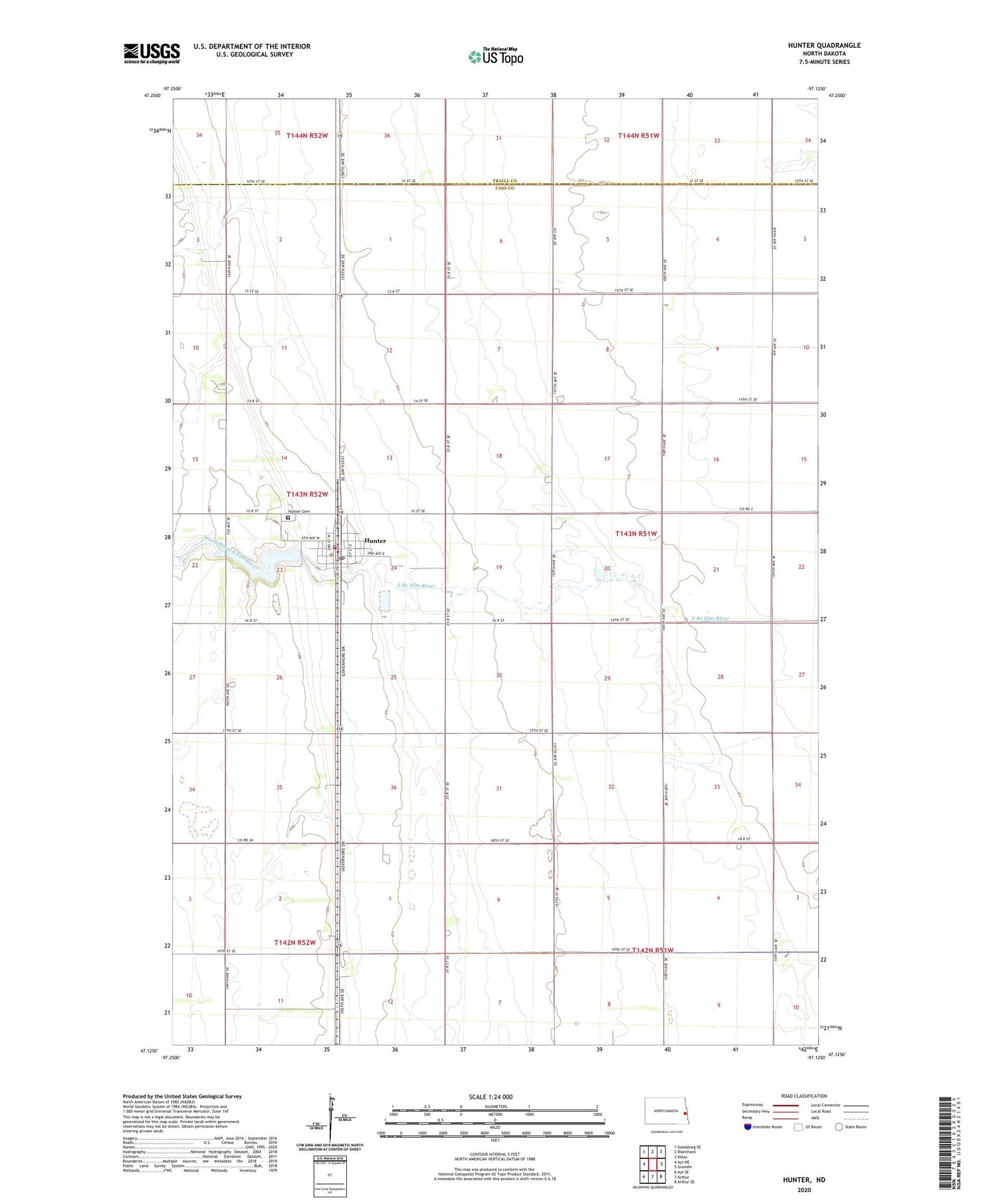Hunter North Dakota US Topo Map Image