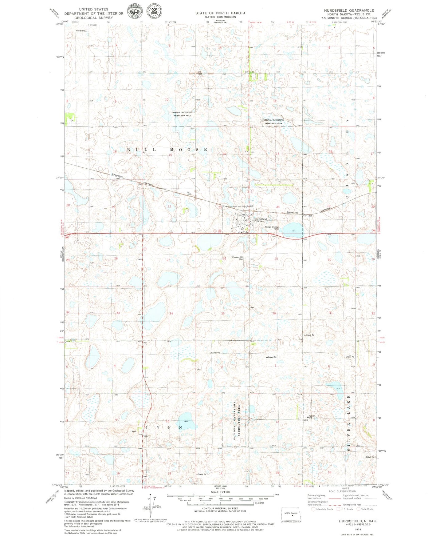 Classic USGS Hurdsfield North Dakota 7.5'x7.5' Topo Map Image