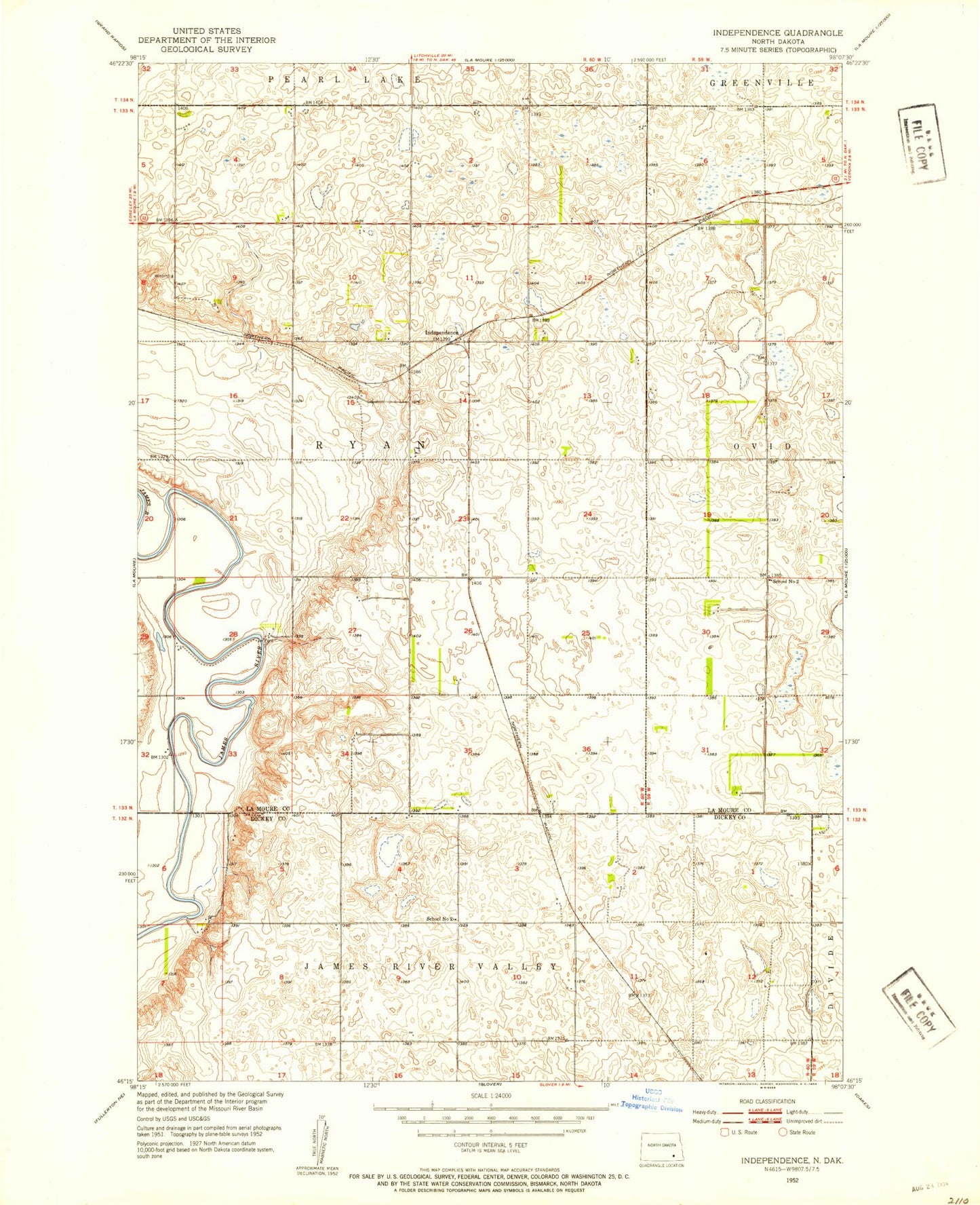 Classic USGS Independence North Dakota 7.5'x7.5' Topo Map Image