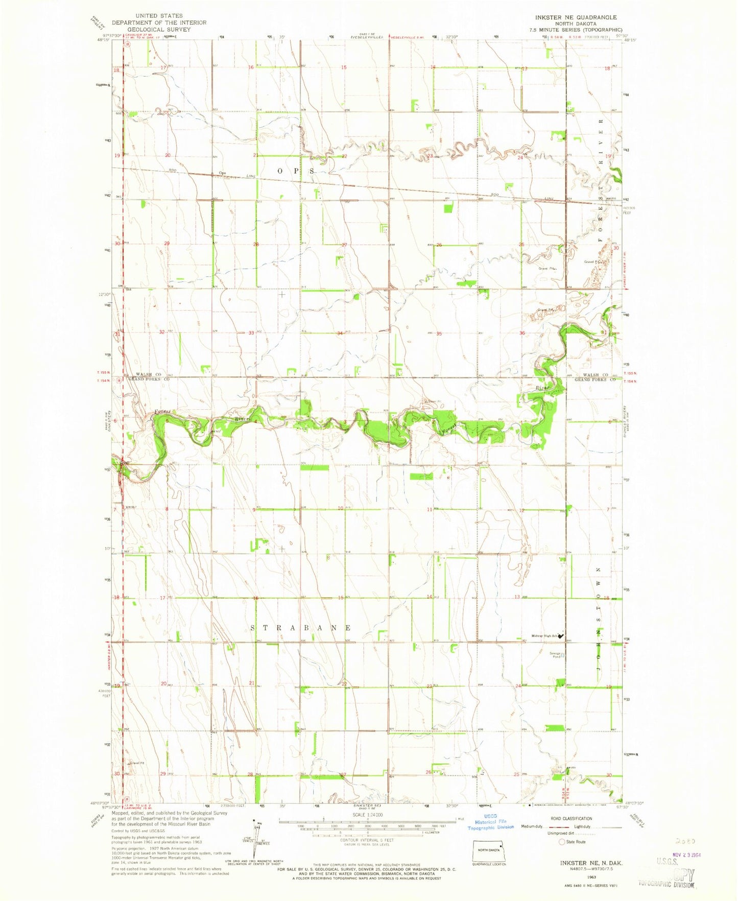 Classic USGS Inkster NE North Dakota 7.5'x7.5' Topo Map Image