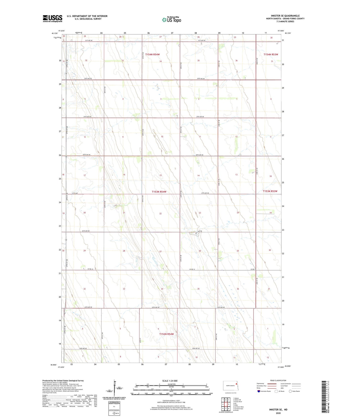 Inkster SE North Dakota US Topo Map Image
