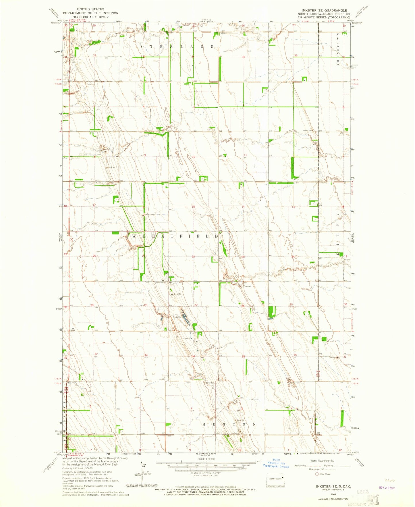 Classic USGS Inkster SE North Dakota 7.5'x7.5' Topo Map Image