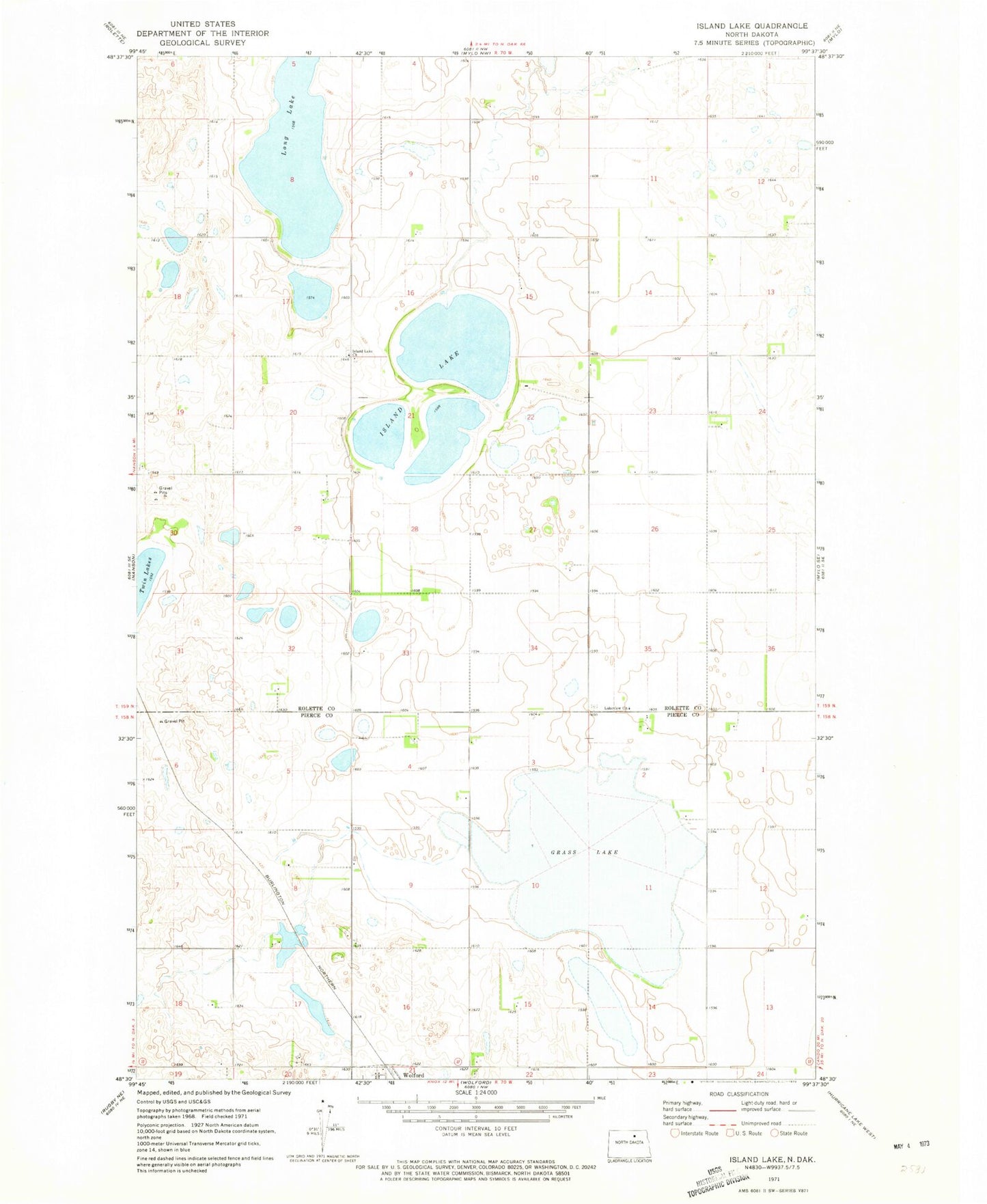 Classic USGS Island Lake North Dakota 7.5'x7.5' Topo Map Image