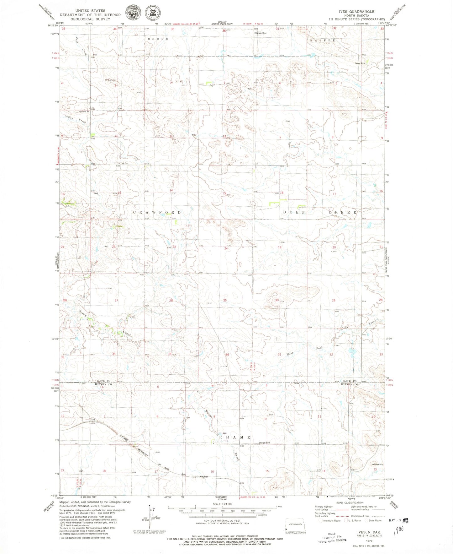 Classic USGS Ives North Dakota 7.5'x7.5' Topo Map Image