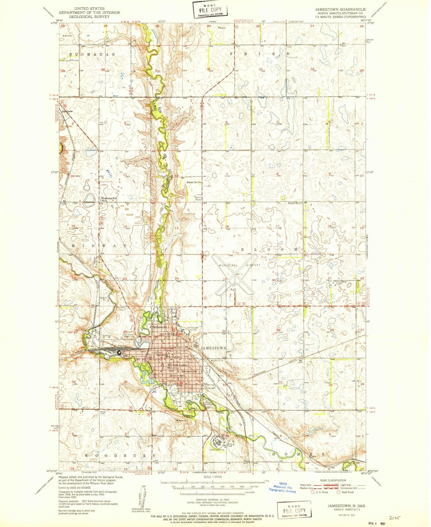 Classic USGS Jamestown North Dakota 7.5'x7.5' Topo Map Image