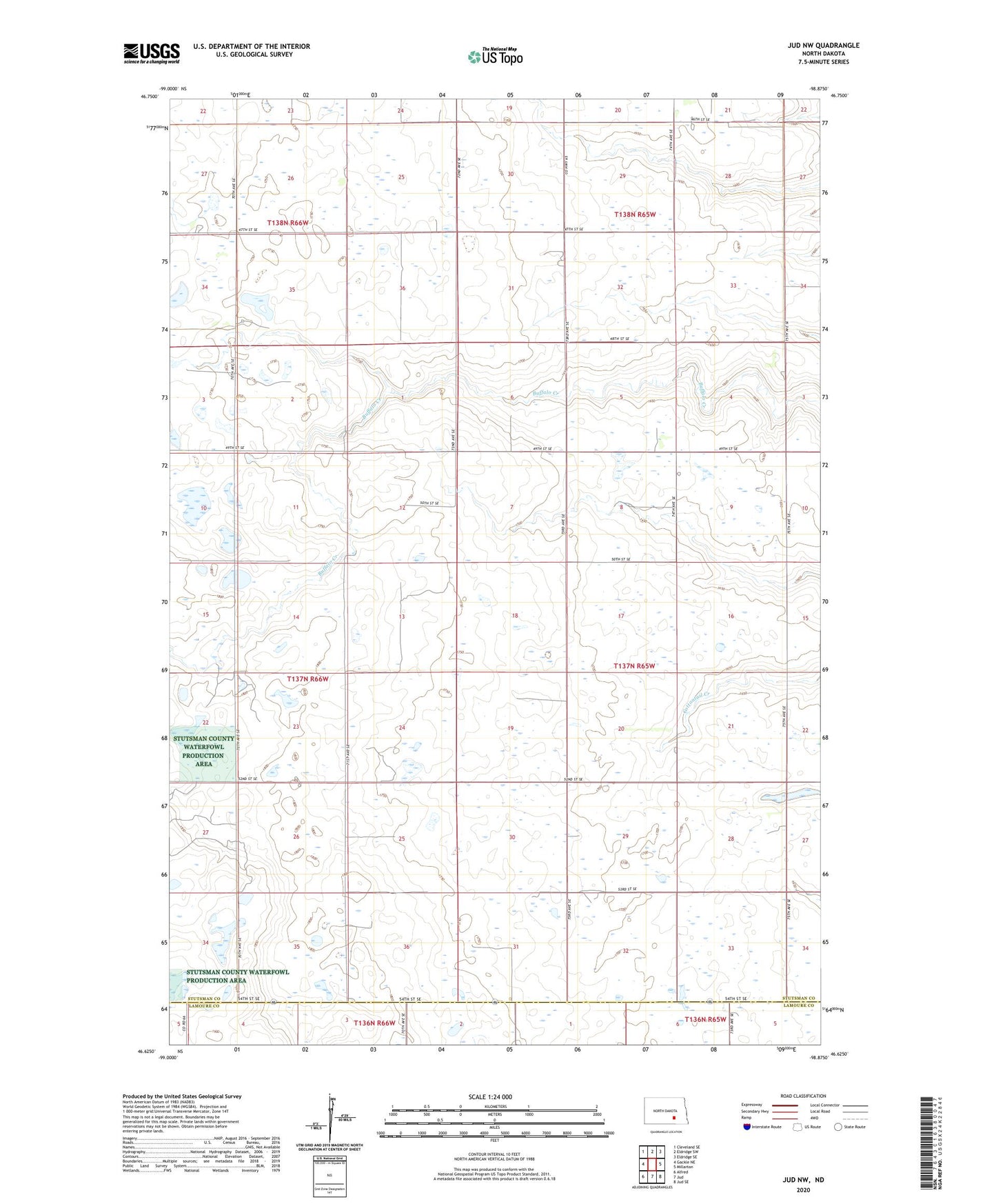 Jud NW North Dakota US Topo Map Image