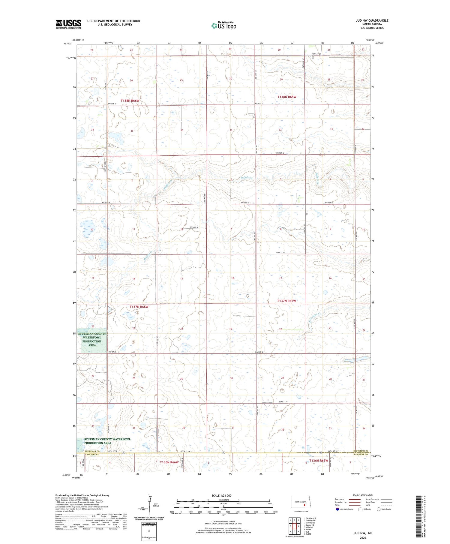 Jud NW North Dakota US Topo Map Image
