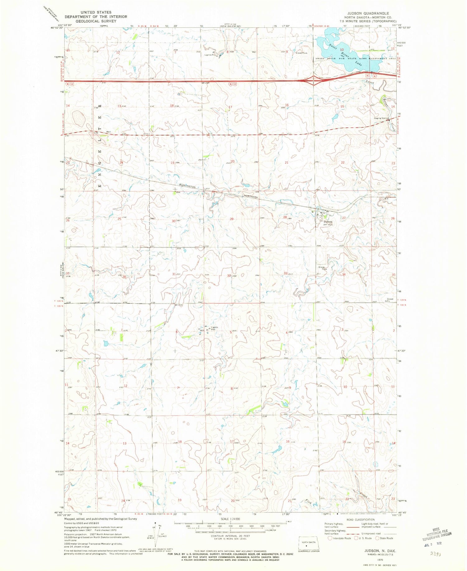Classic USGS Judson North Dakota 7.5'x7.5' Topo Map Image