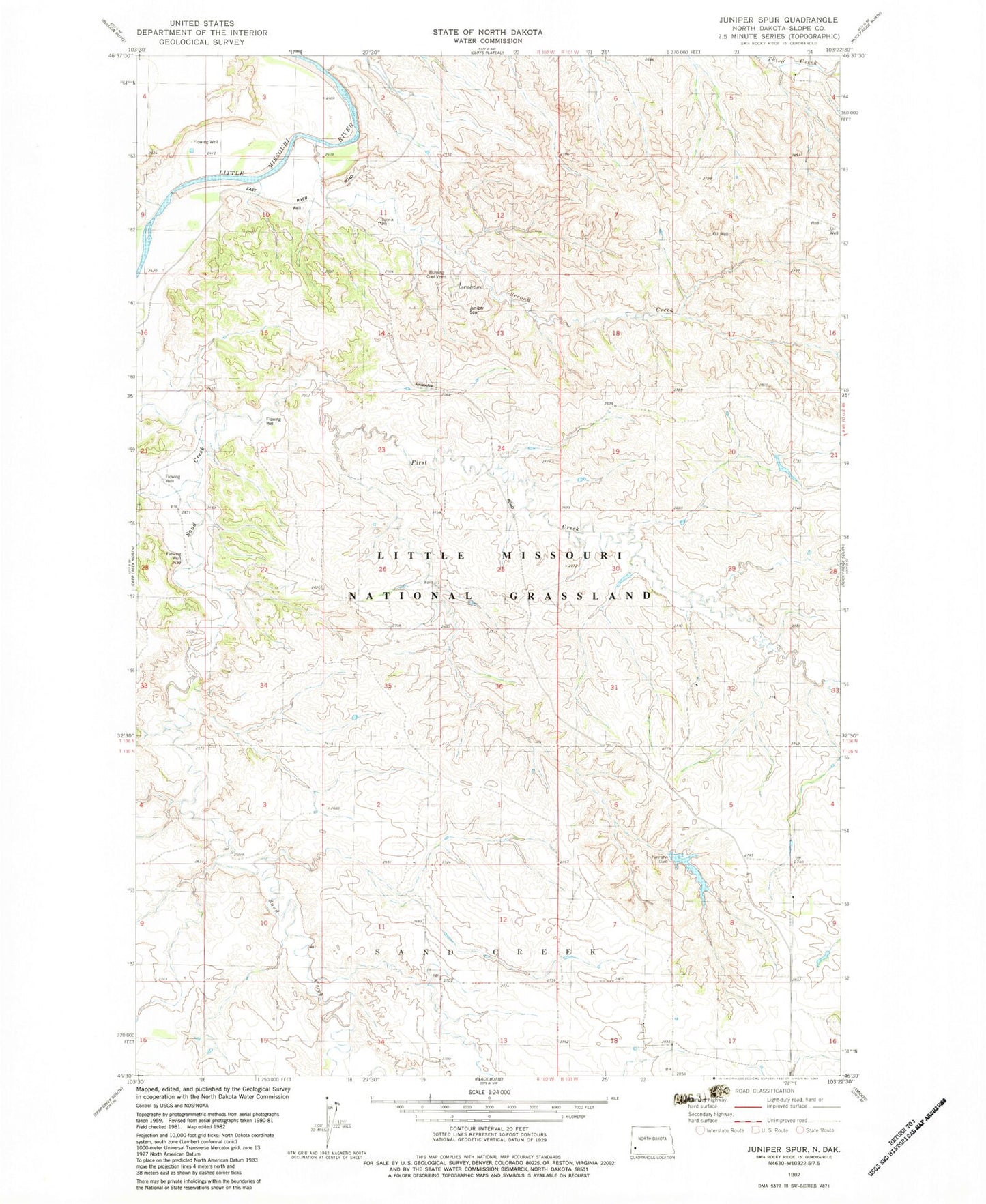 Classic USGS Juniper Spur North Dakota 7.5'x7.5' Topo Map Image