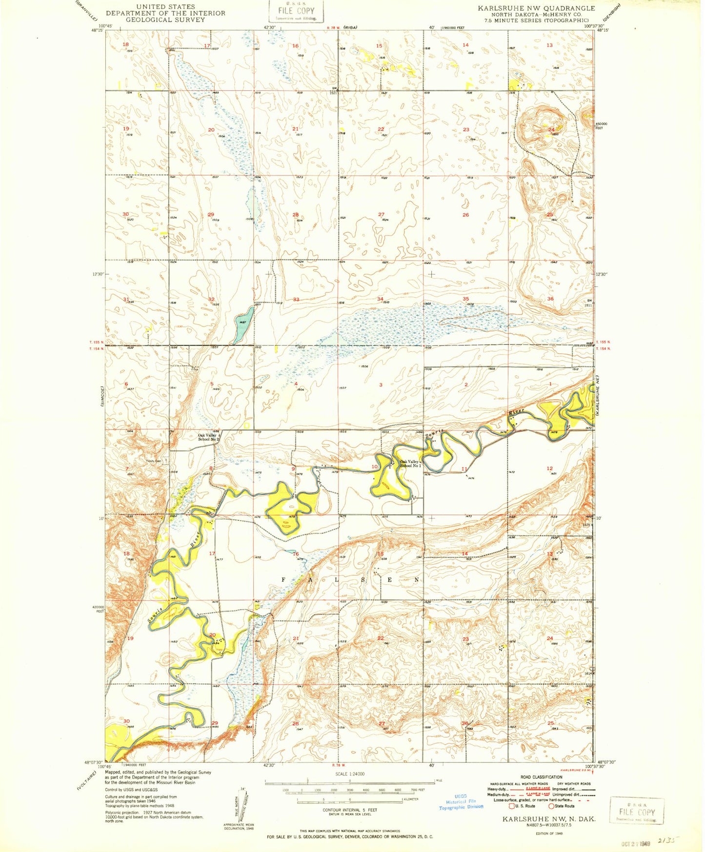 Classic USGS Karlsruhe NW North Dakota 7.5'x7.5' Topo Map Image