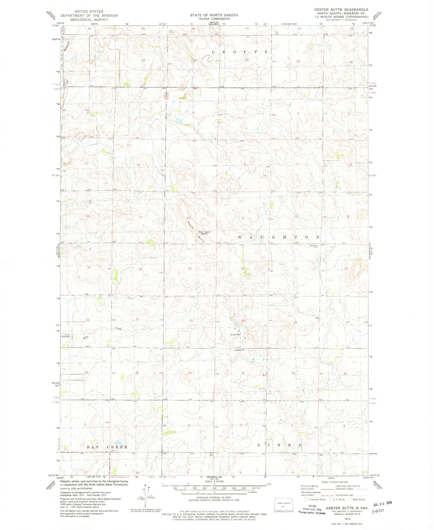 Classic USGS Keever Butte North Dakota 7.5'x7.5' Topo Map Image