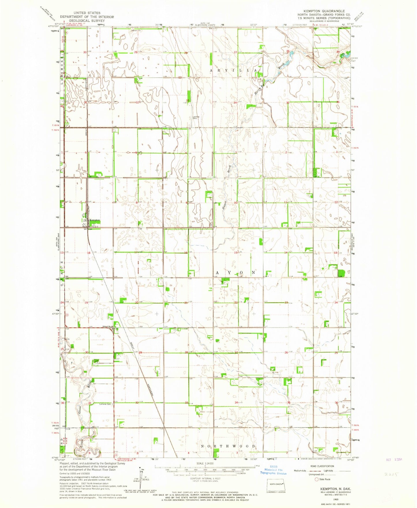 Classic USGS Kempton North Dakota 7.5'x7.5' Topo Map Image