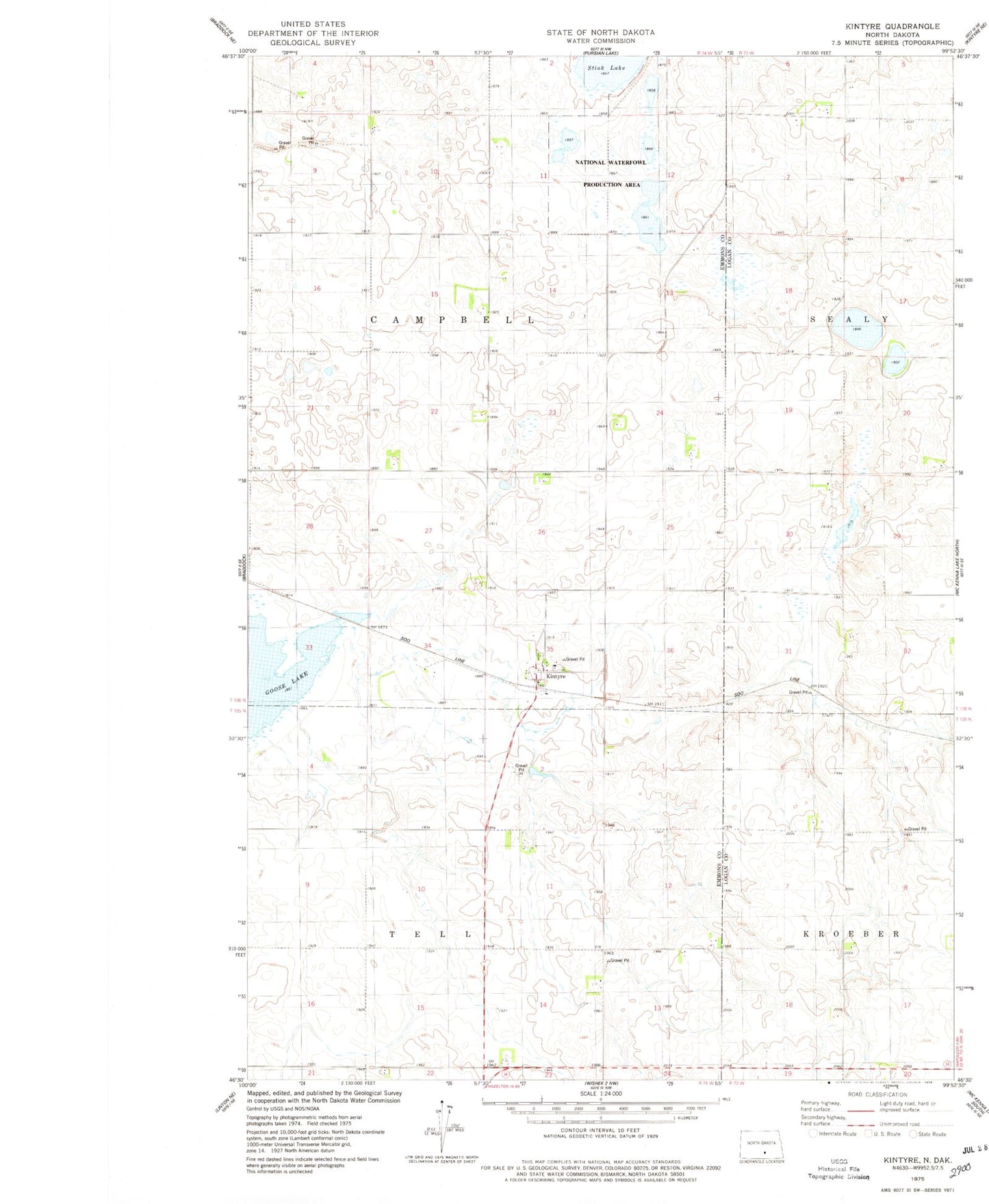 Classic USGS Kintyre North Dakota 7.5'x7.5' Topo Map Image