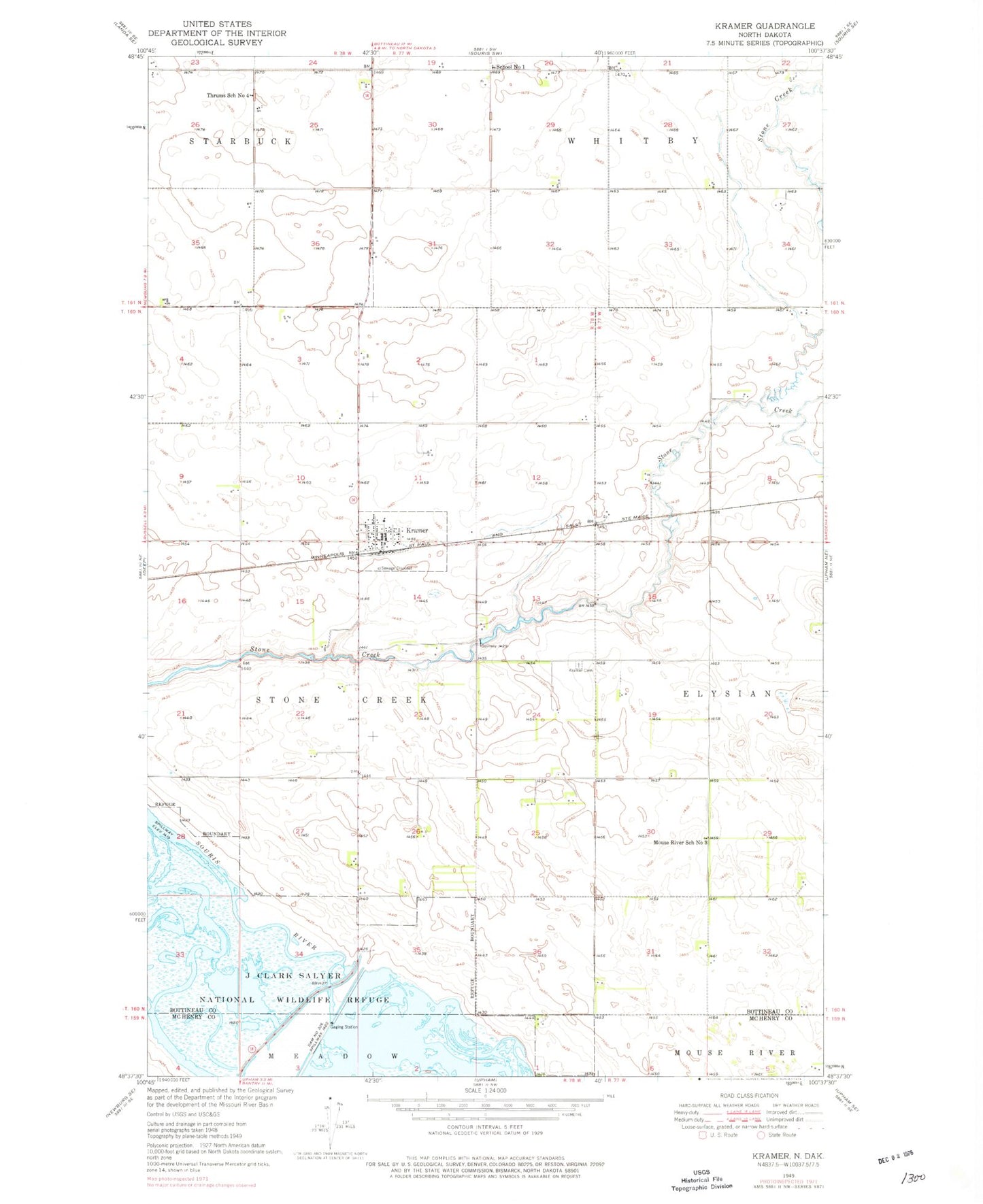 Classic USGS Kramer North Dakota 7.5'x7.5' Topo Map Image