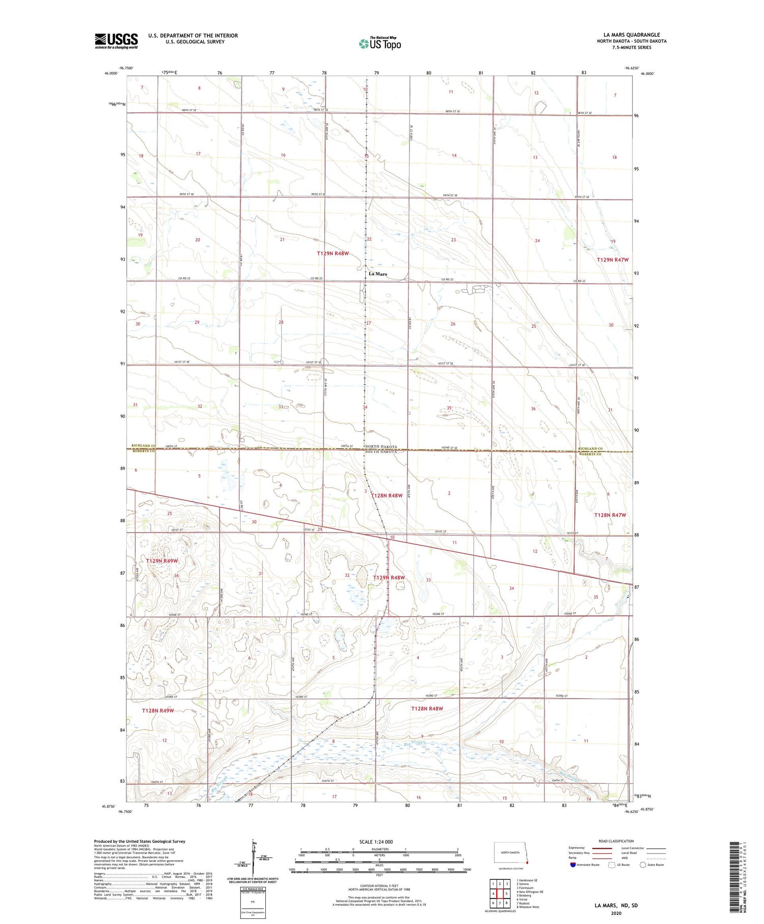 La Mars North Dakota US Topo Map Image