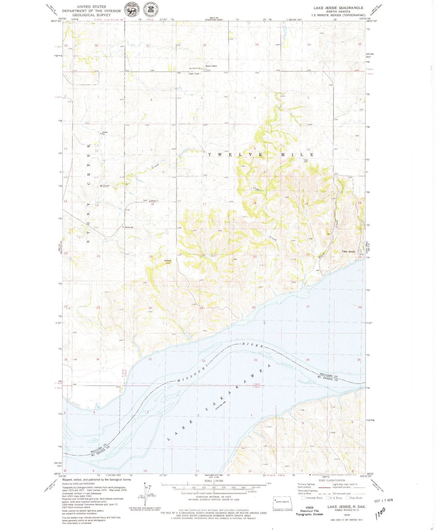 Classic USGS Lake Jessie North Dakota 7.5'x7.5' Topo Map Image