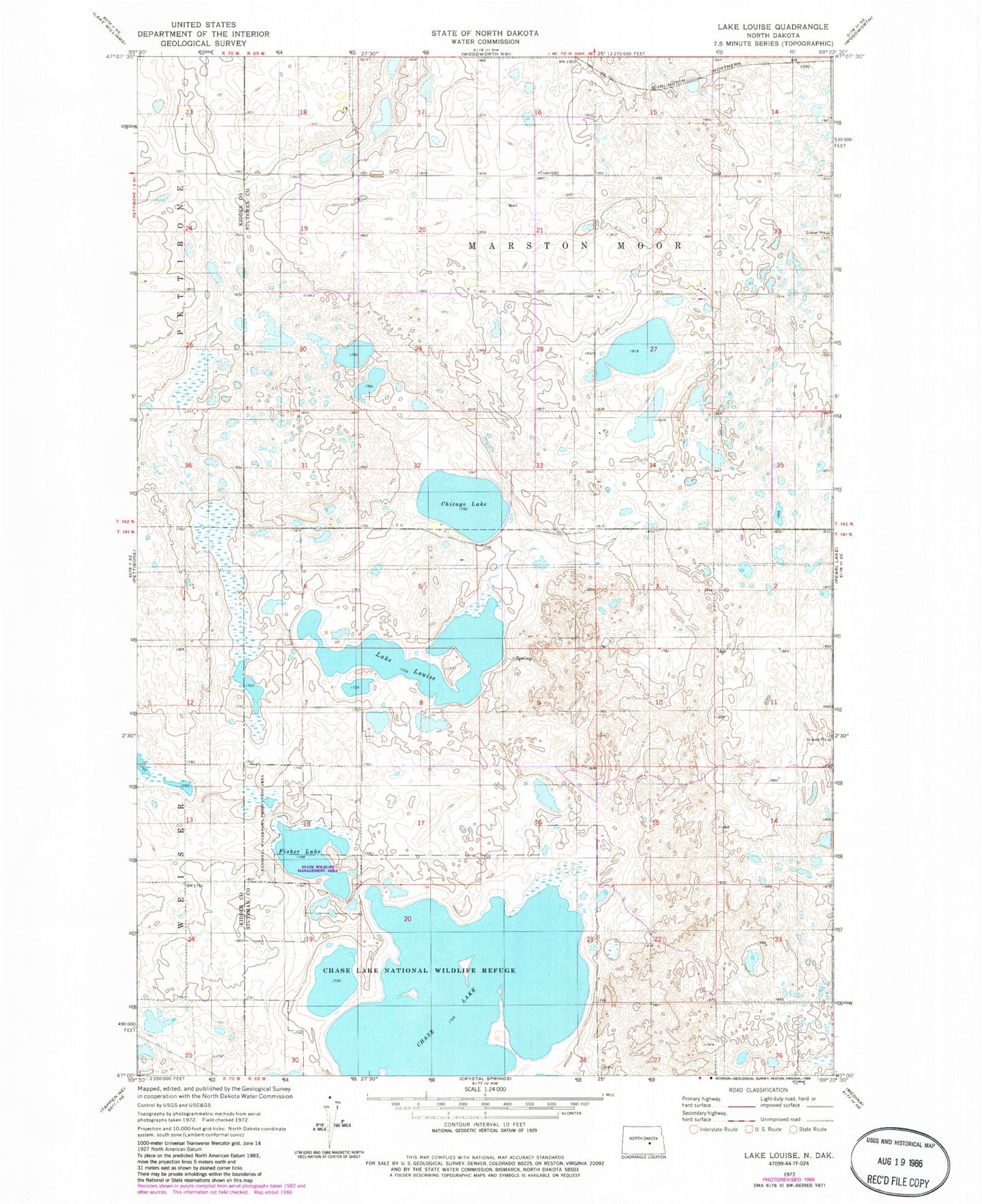 Classic USGS Lake Louise North Dakota 7.5'x7.5' Topo Map Image