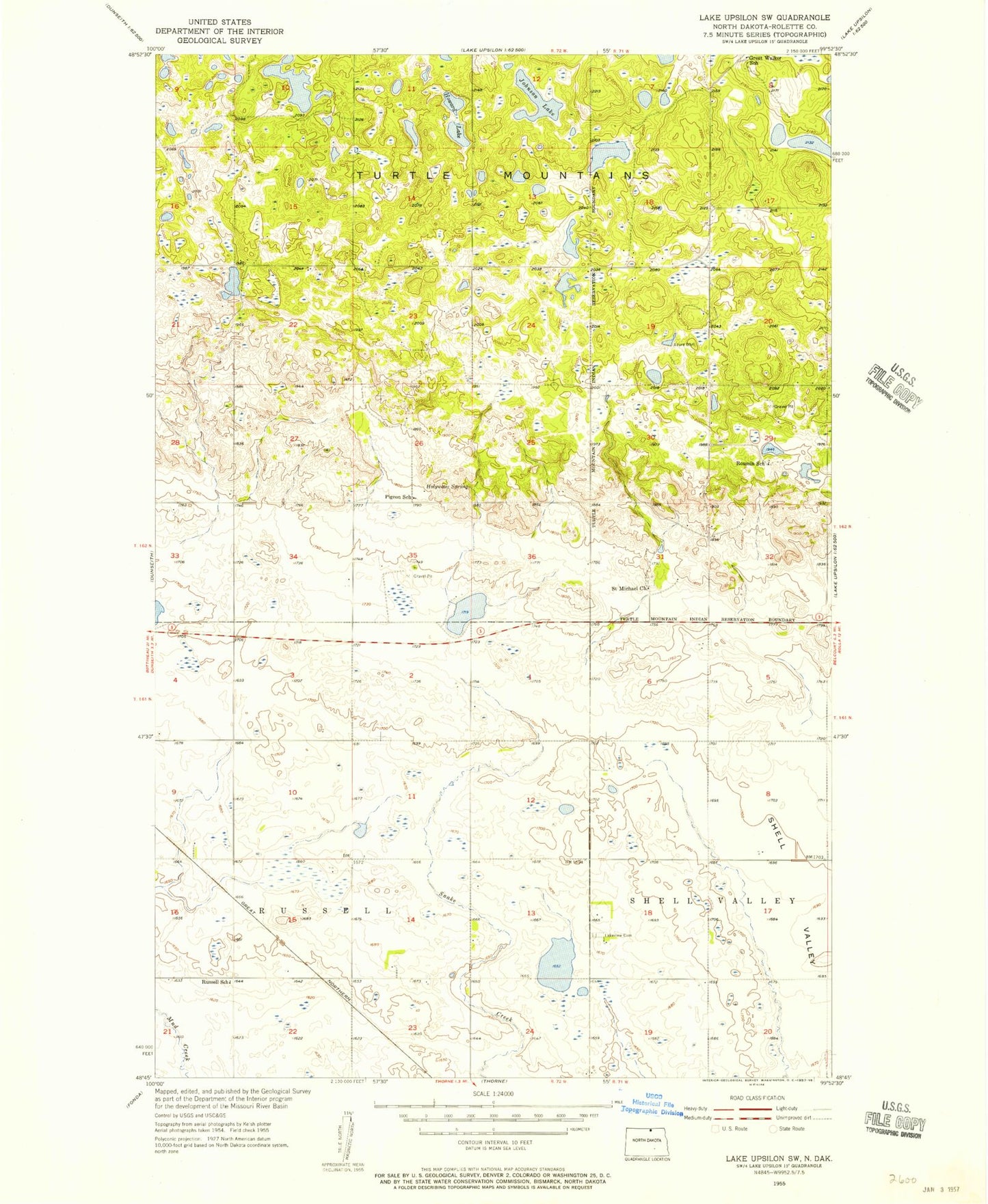 Classic USGS Lake Upsilon SW North Dakota 7.5'x7.5' Topo Map Image