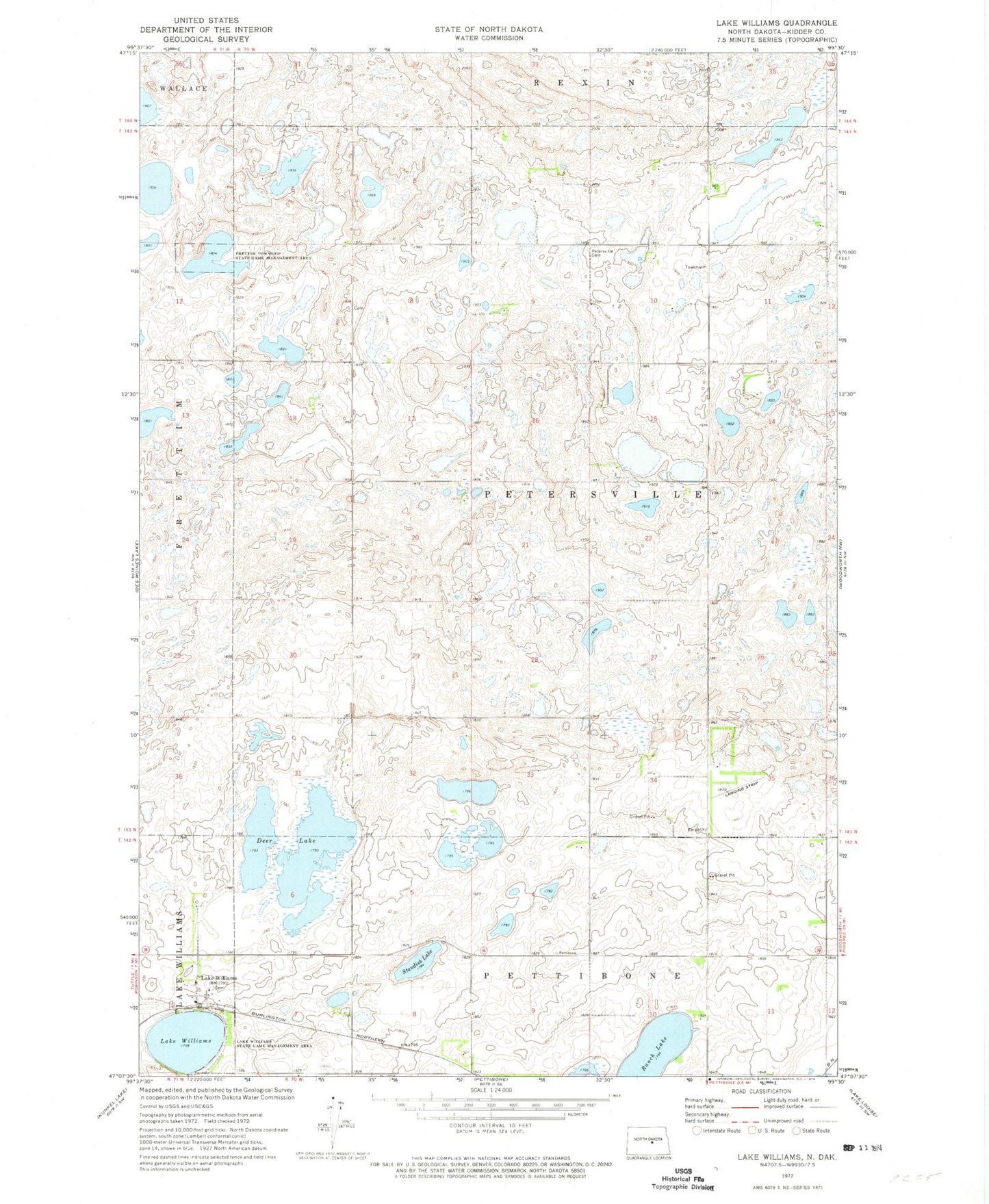 Classic USGS Lake Williams North Dakota 7.5'x7.5' Topo Map Image