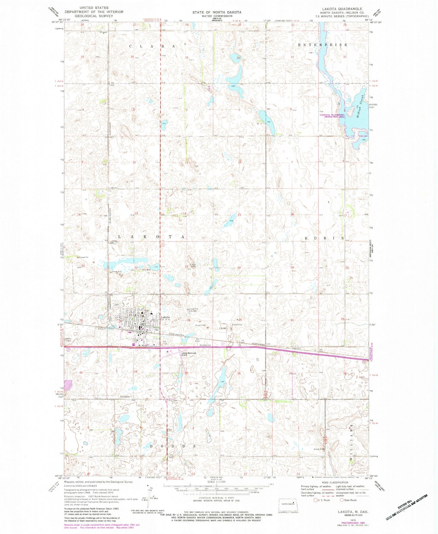 Classic USGS Lakota North Dakota 7.5'x7.5' Topo Map Image