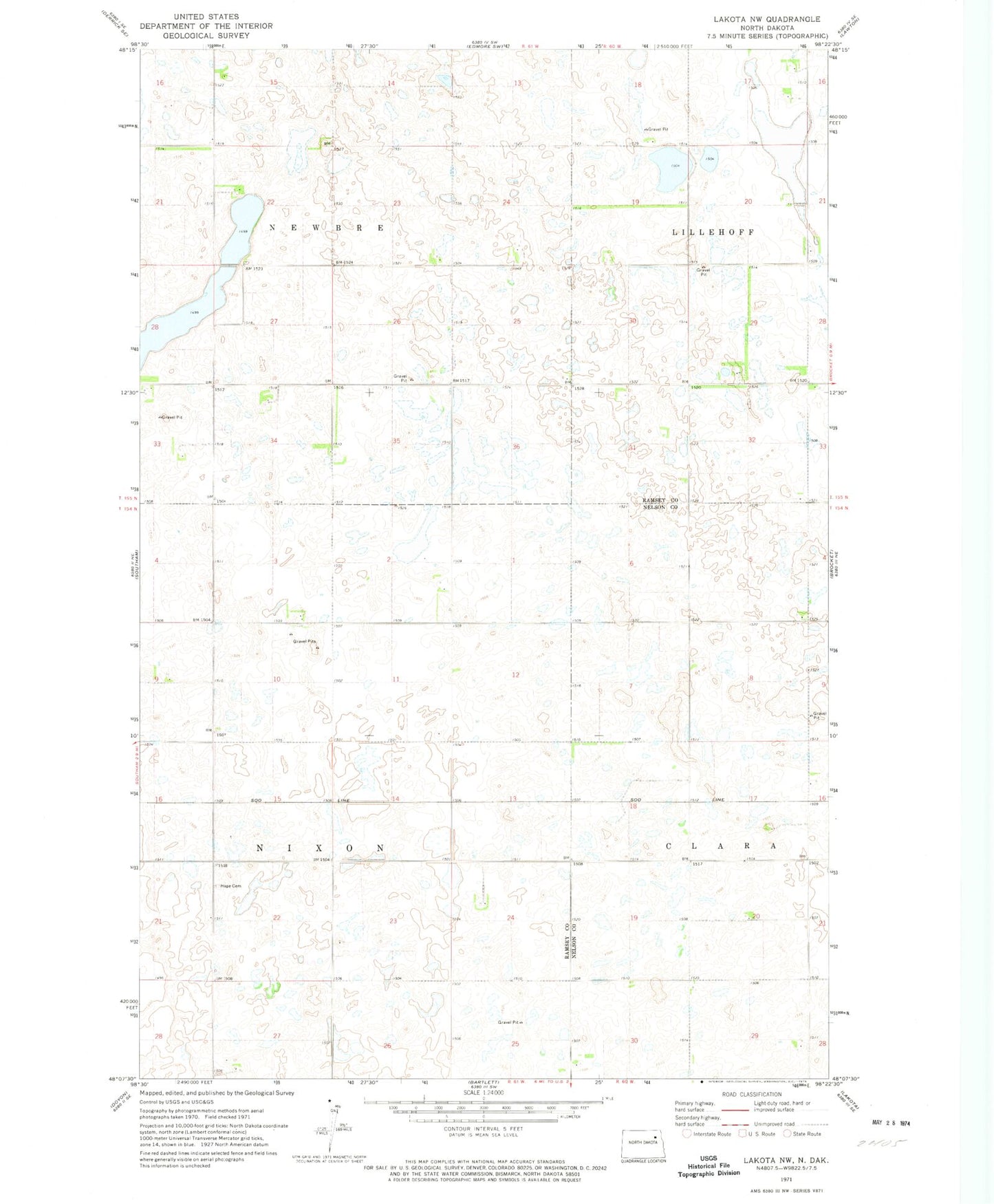 Classic USGS Lakota NW North Dakota 7.5'x7.5' Topo Map Image