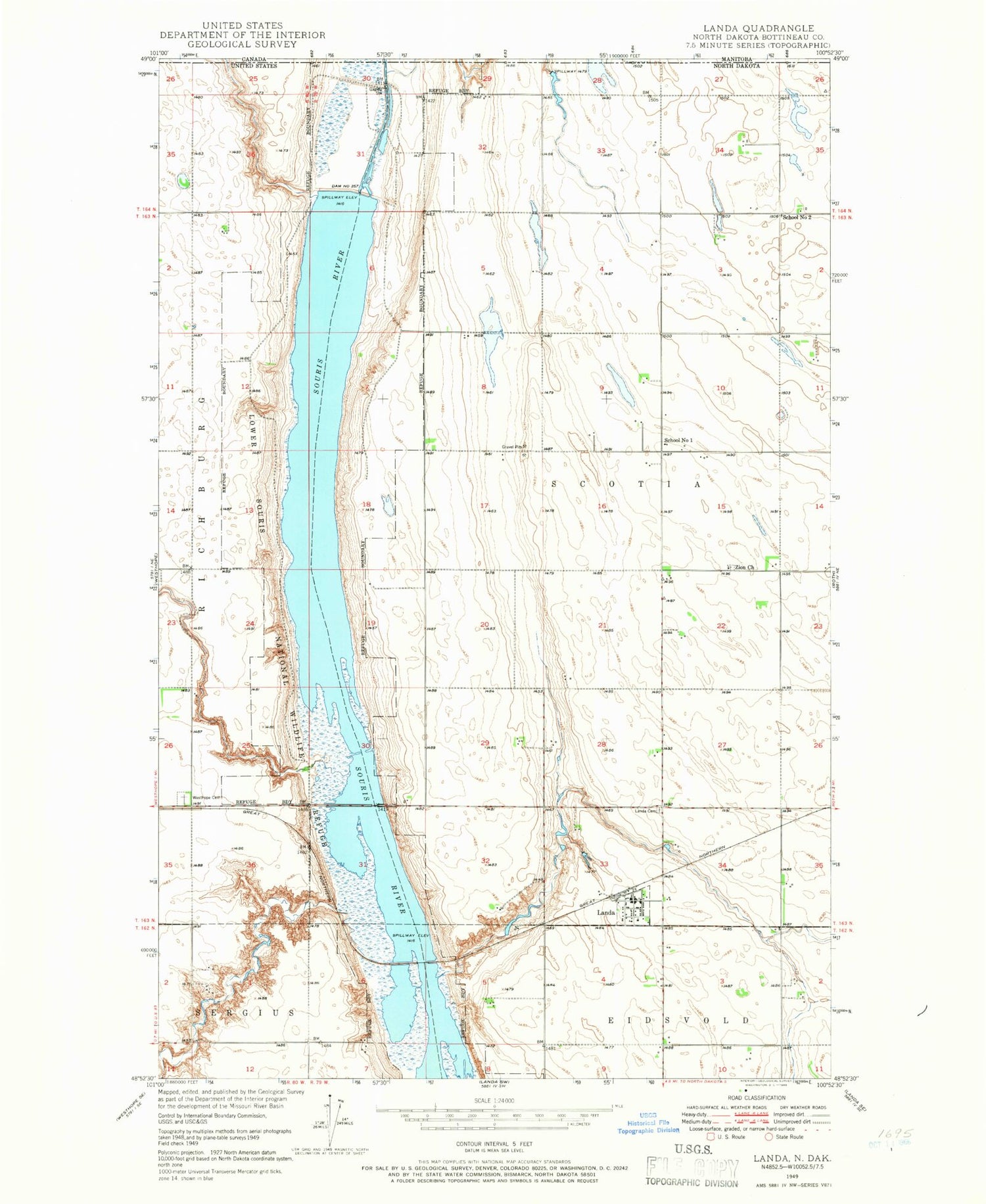 Classic USGS Landa North Dakota 7.5'x7.5' Topo Map Image