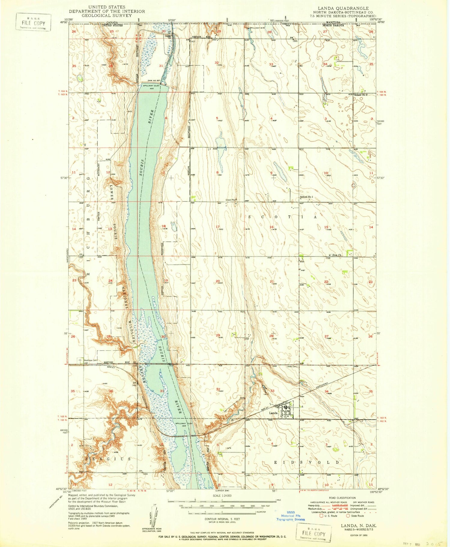 Classic USGS Landa North Dakota 7.5'x7.5' Topo Map Image