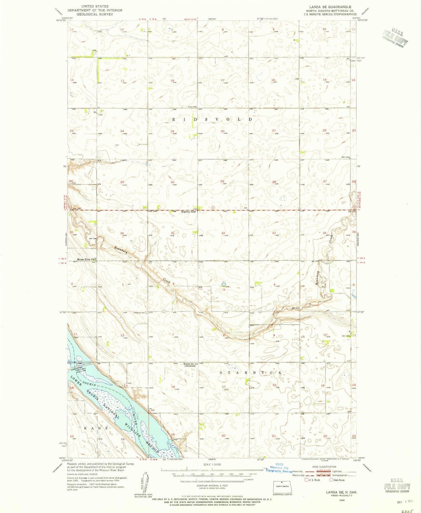 Classic USGS Landa SE North Dakota 7.5'x7.5' Topo Map Image