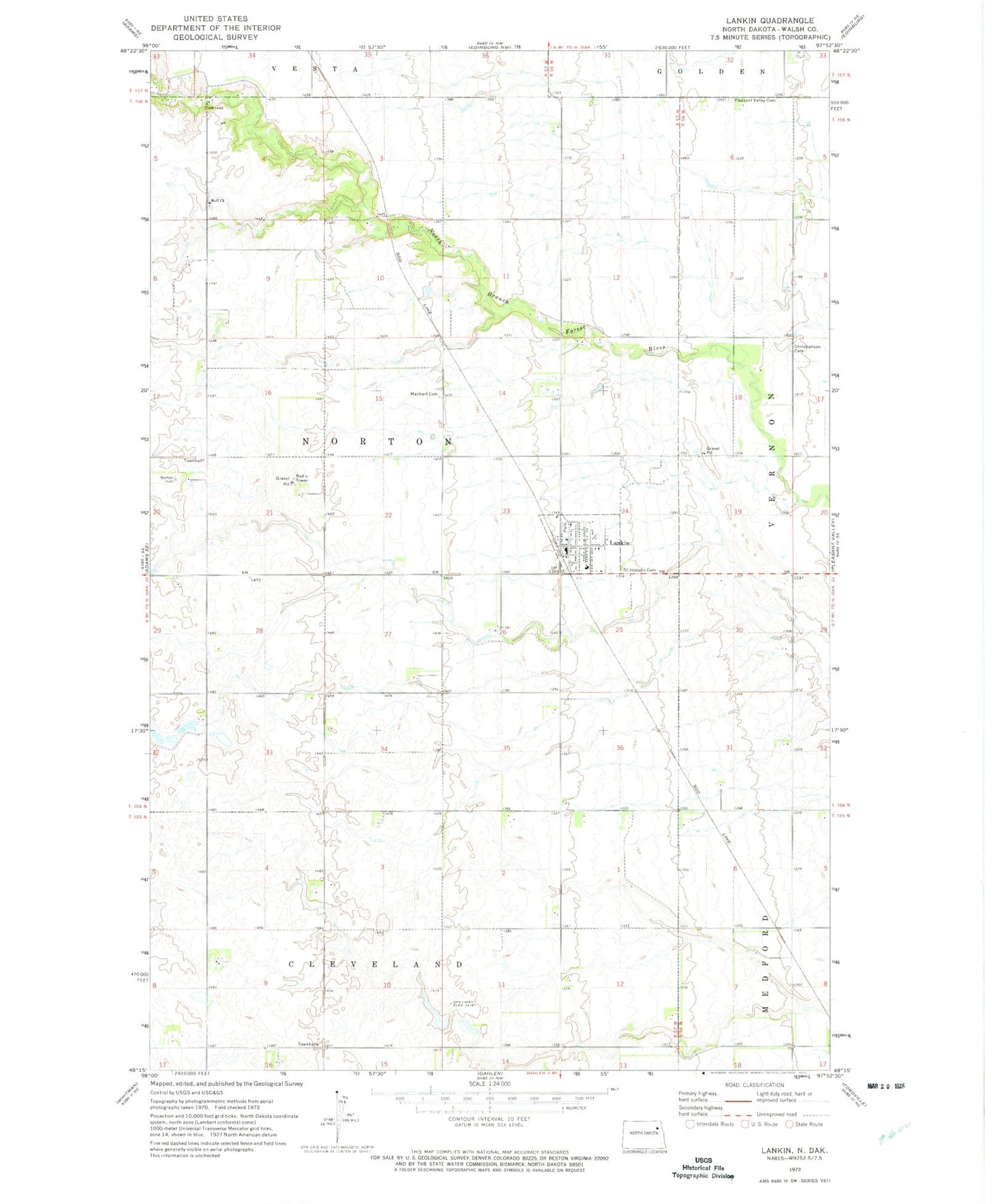 Classic USGS Lankin North Dakota 7.5'x7.5' Topo Map Image