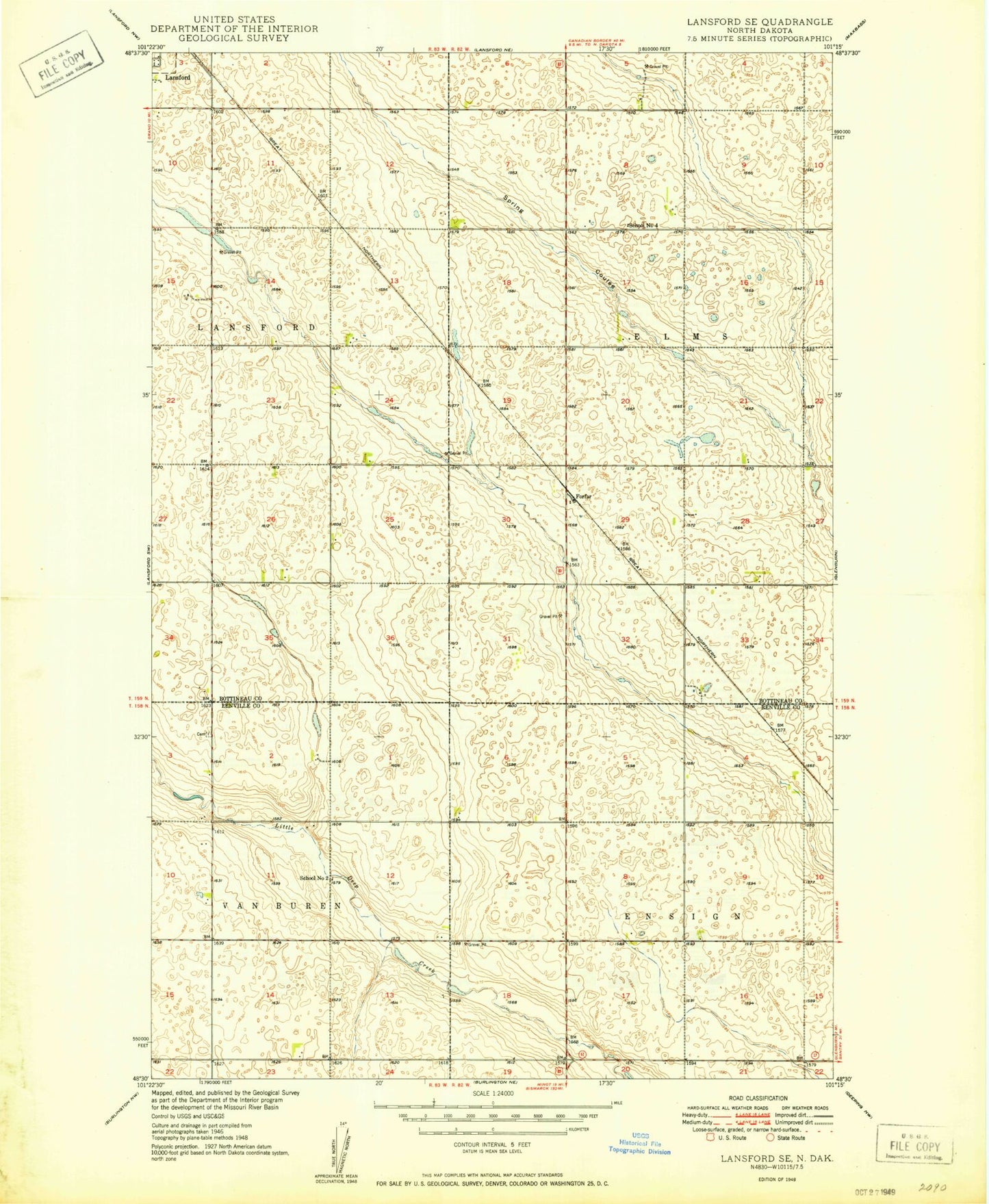 Classic USGS Lansford SE North Dakota 7.5'x7.5' Topo Map Image