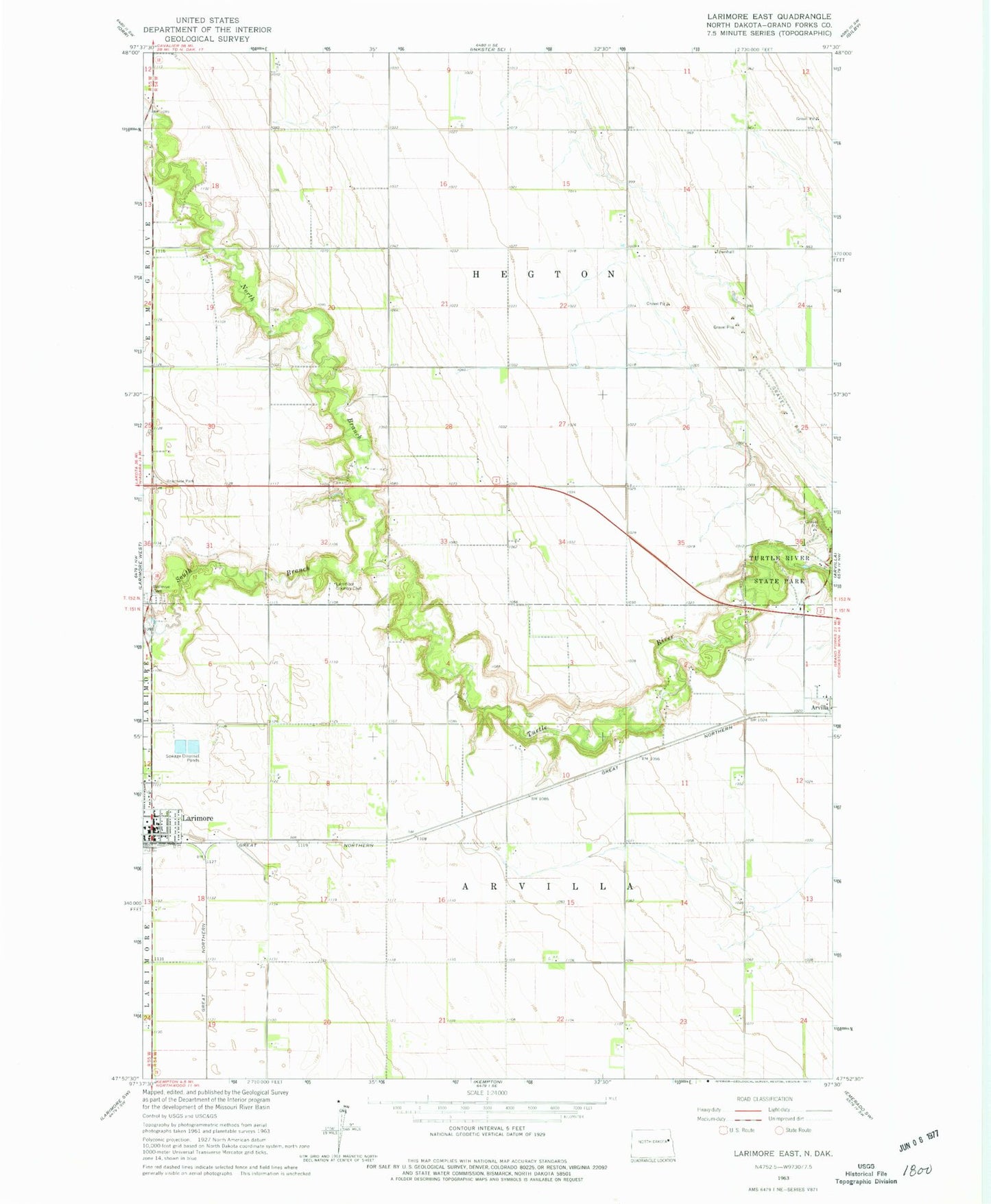 Classic USGS Larimore East North Dakota 7.5'x7.5' Topo Map Image