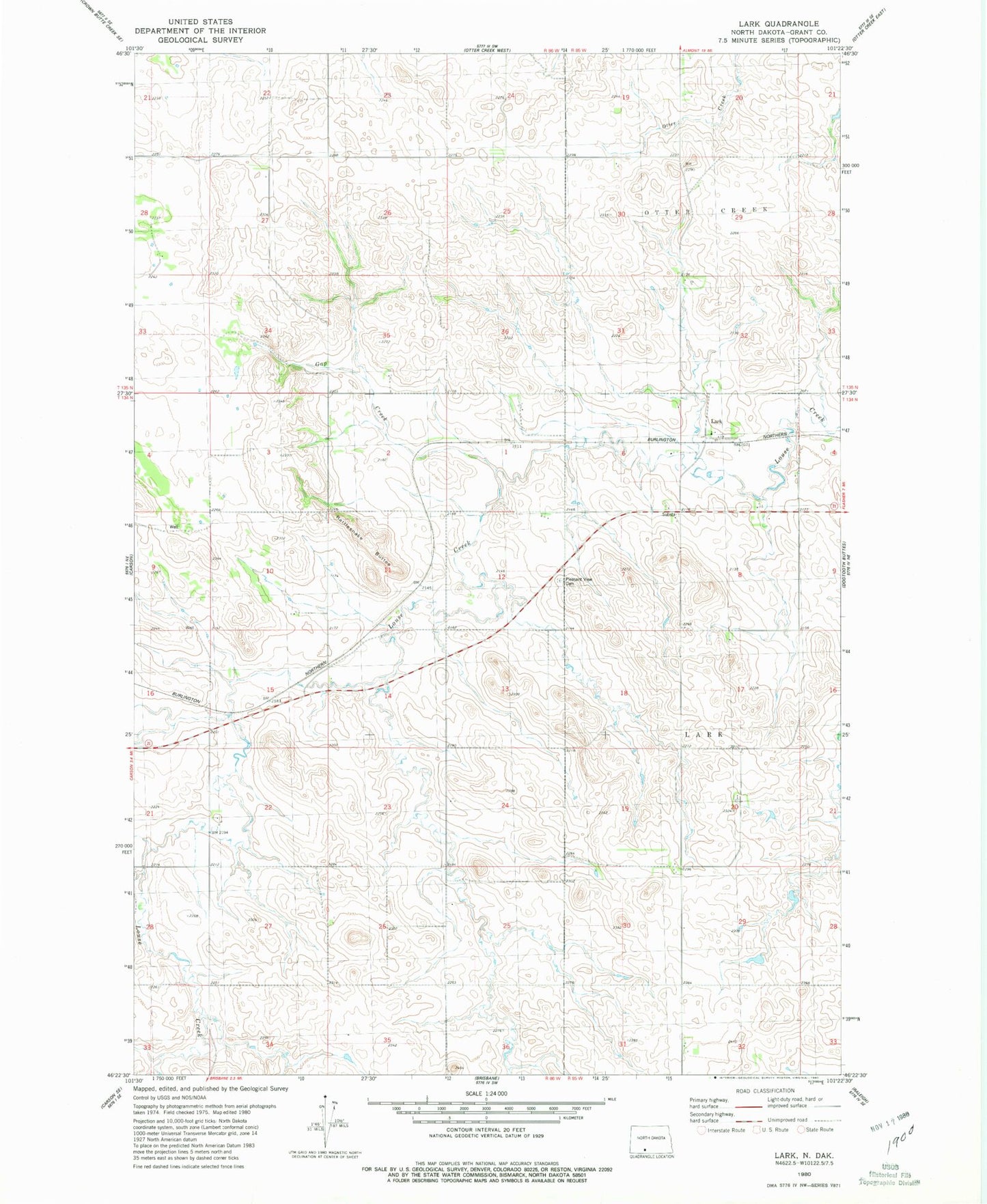 Classic USGS Lark North Dakota 7.5'x7.5' Topo Map Image