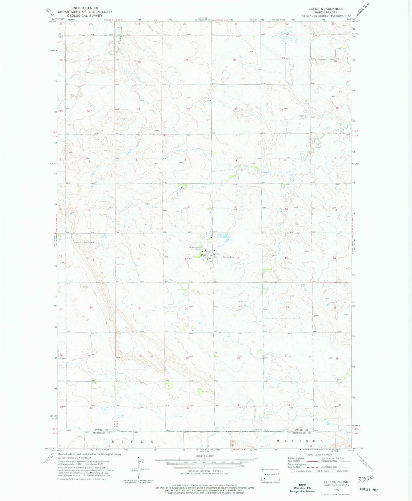 Classic USGS Lefor North Dakota 7.5'x7.5' Topo Map Image