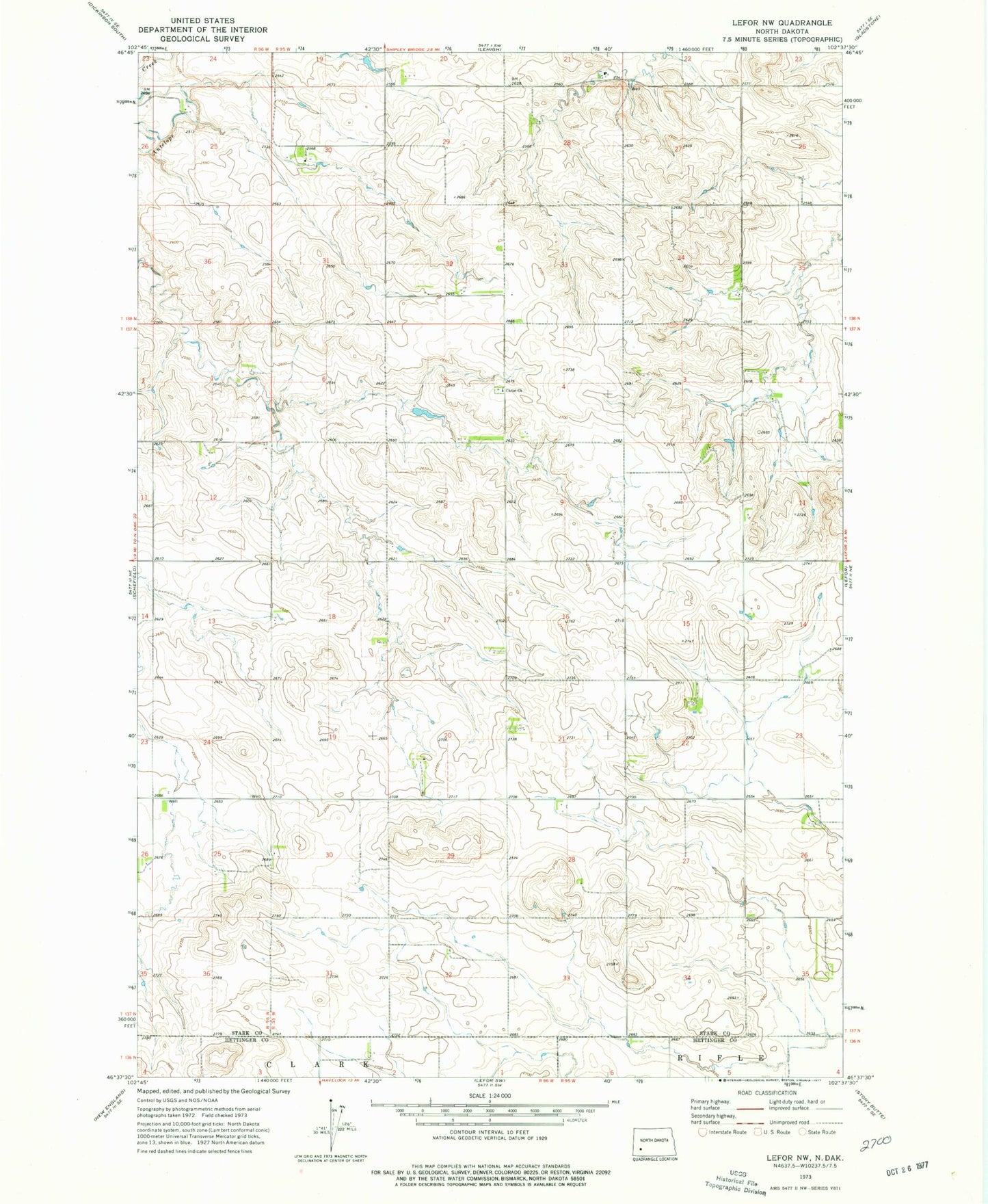 Classic USGS Lefor NW North Dakota 7.5'x7.5' Topo Map Image