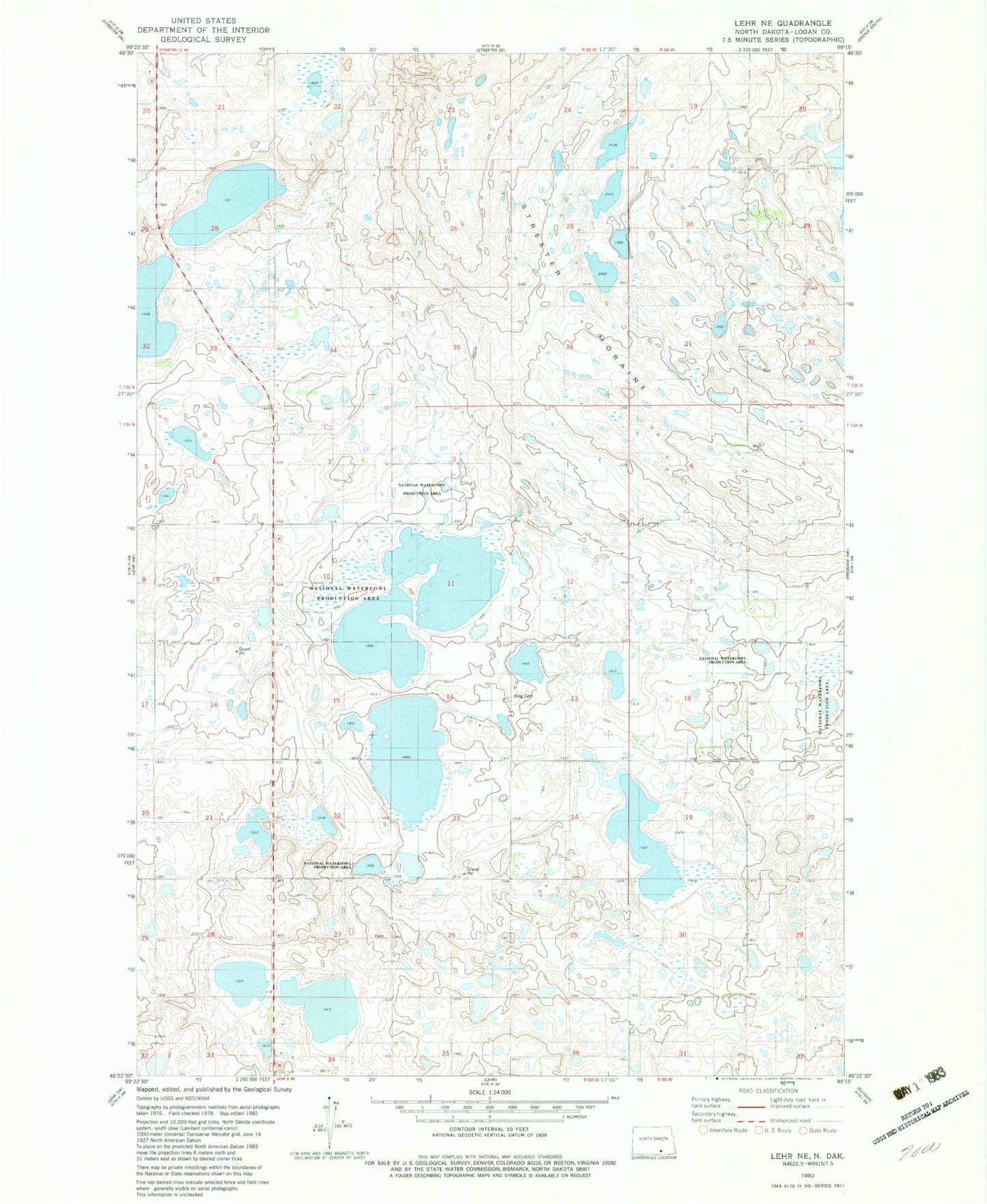 Classic USGS Lehr NE North Dakota 7.5'x7.5' Topo Map Image