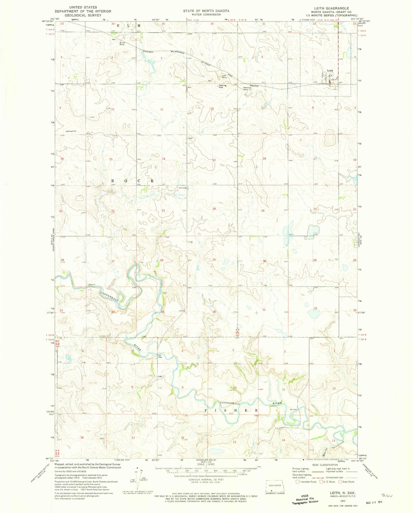 Classic USGS Leith North Dakota 7.5'x7.5' Topo Map Image
