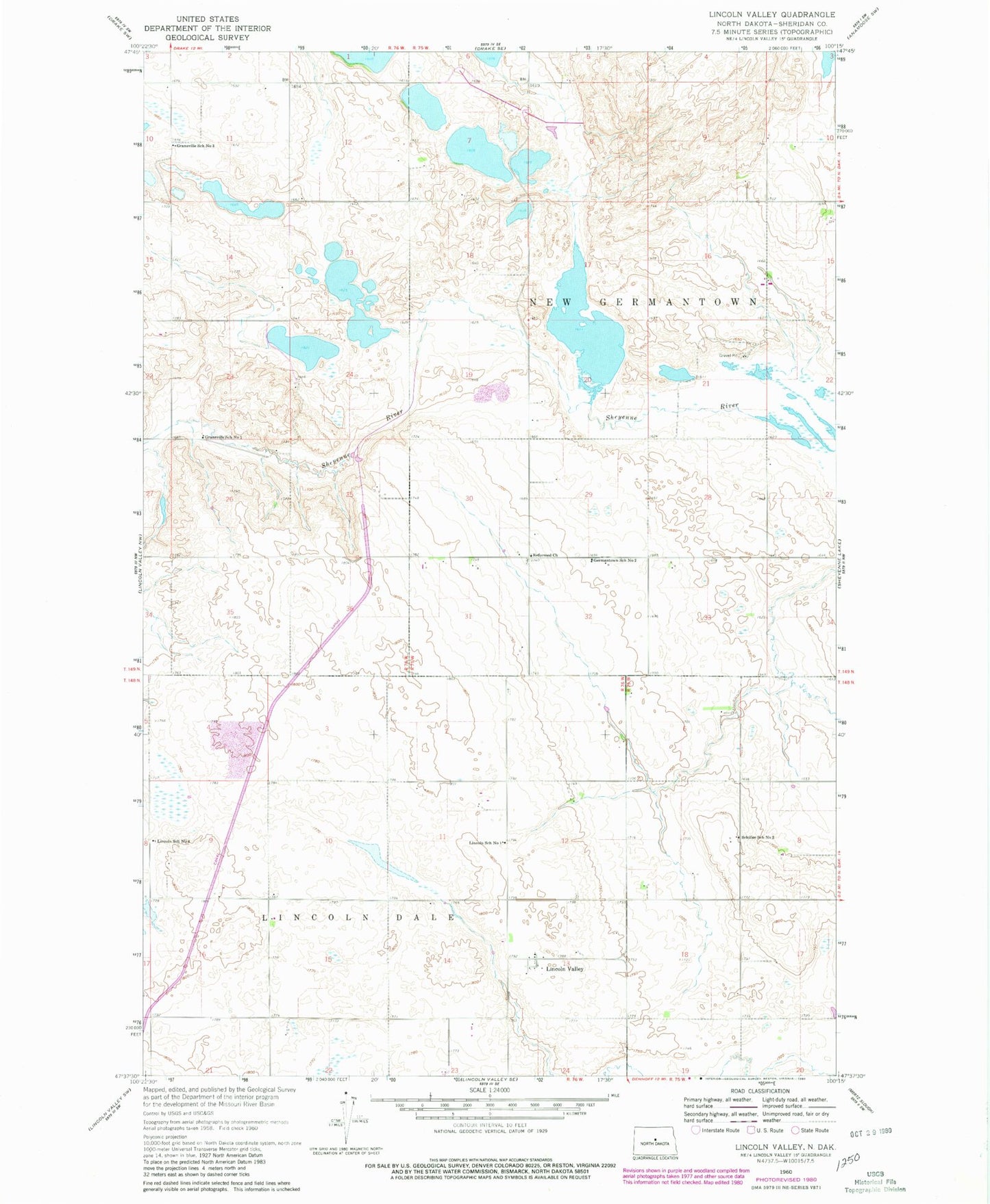 Classic USGS Lincoln Valley North Dakota 7.5'x7.5' Topo Map Image