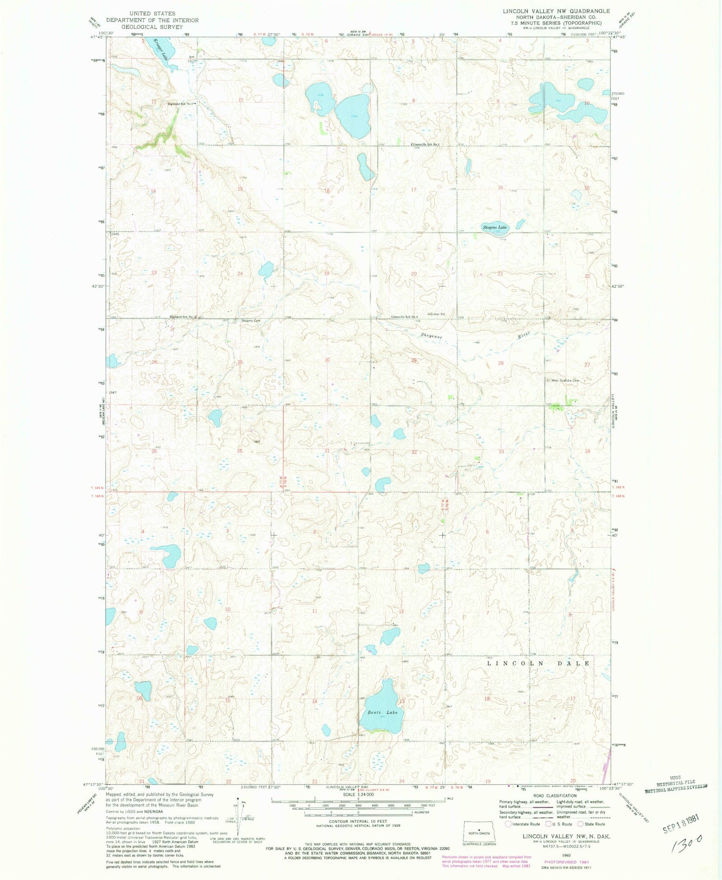 Classic USGS Lincoln Valley NW North Dakota 7.5'x7.5' Topo Map Image