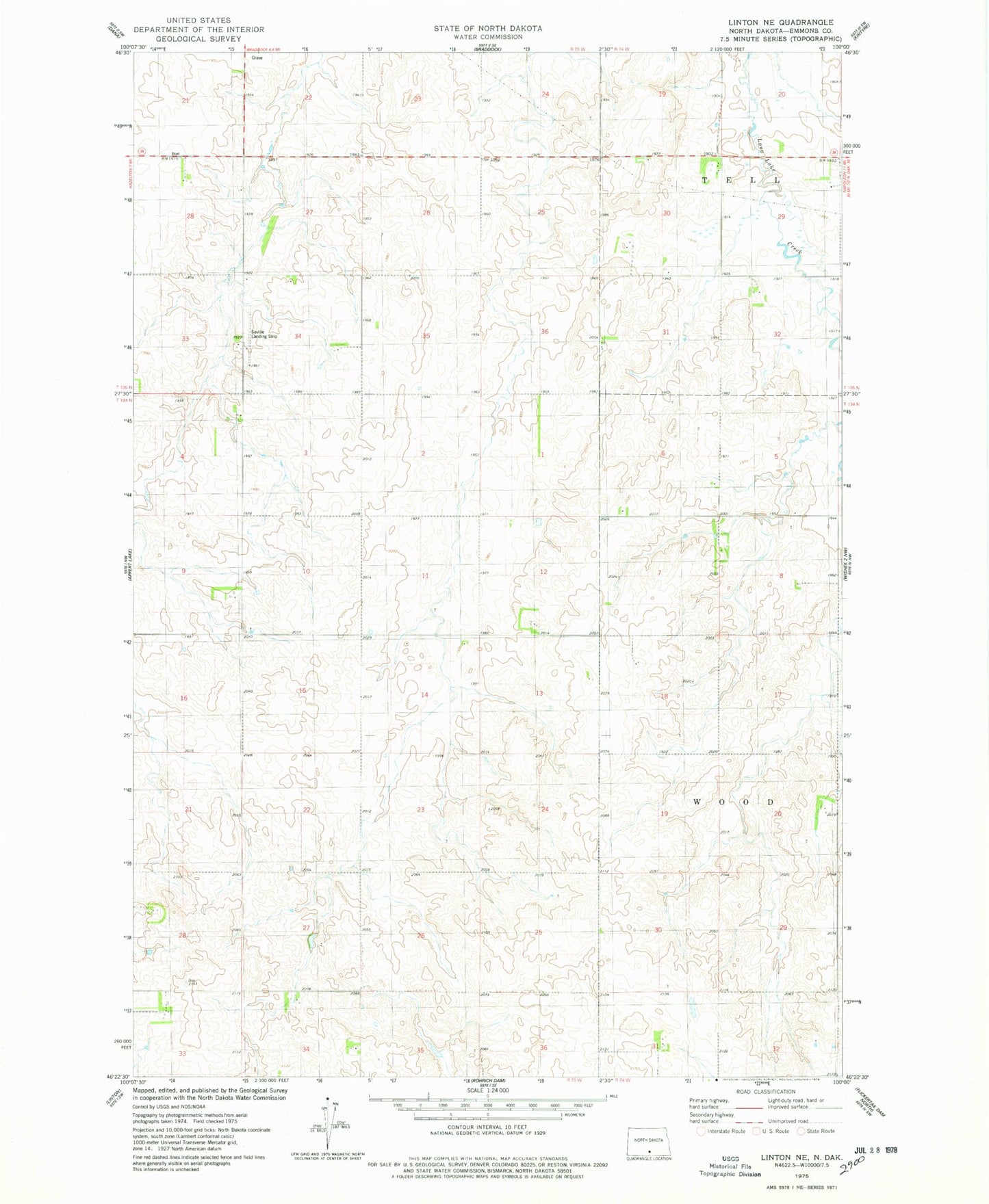 Classic USGS Linton NE North Dakota 7.5'x7.5' Topo Map Image