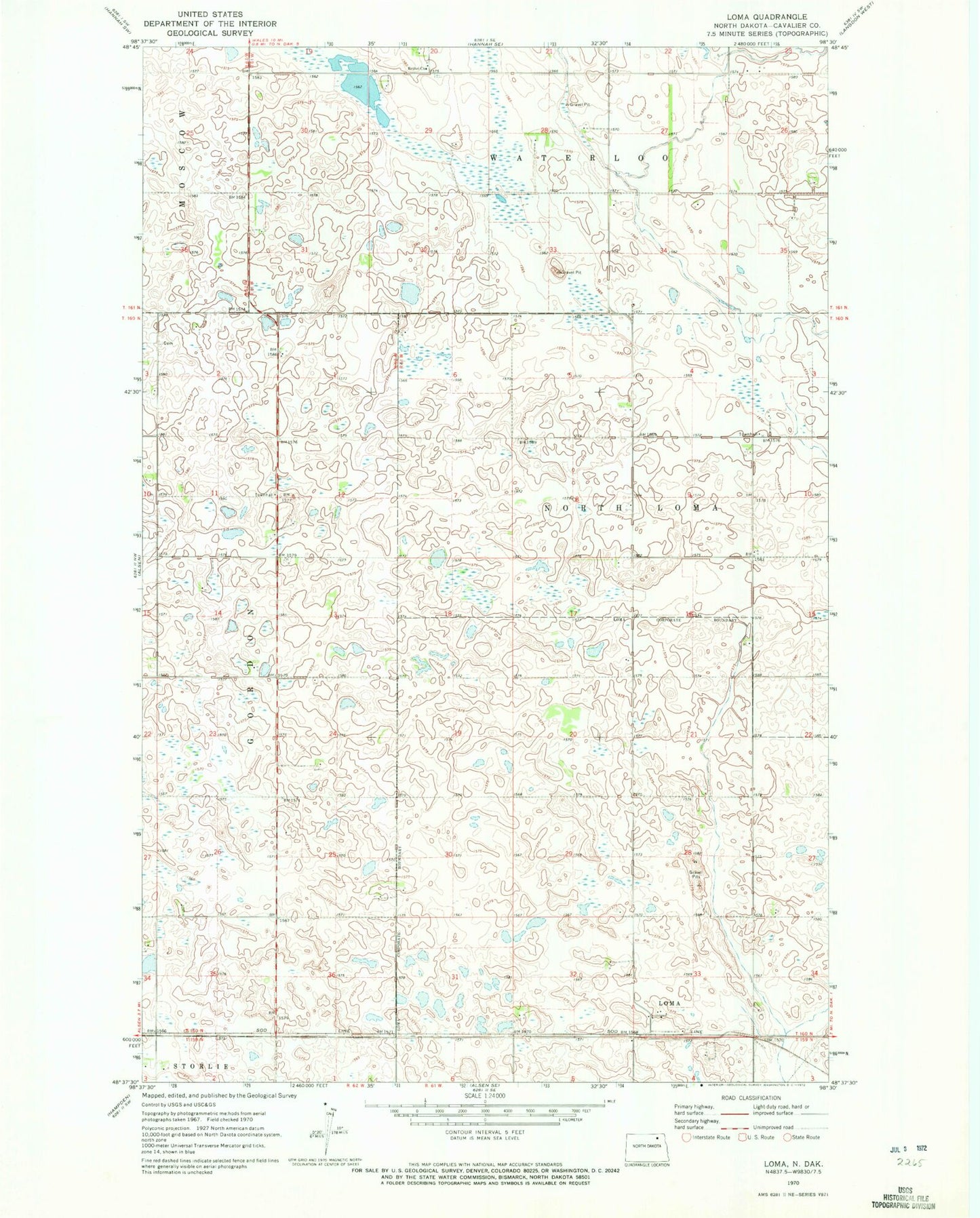 Classic USGS Loma North Dakota 7.5'x7.5' Topo Map Image