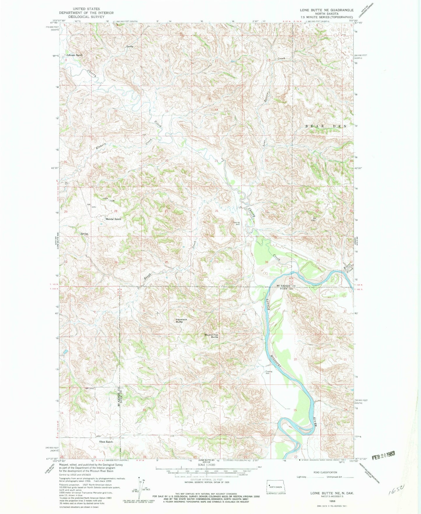 Classic USGS Lone Butte NE North Dakota 7.5'x7.5' Topo Map Image