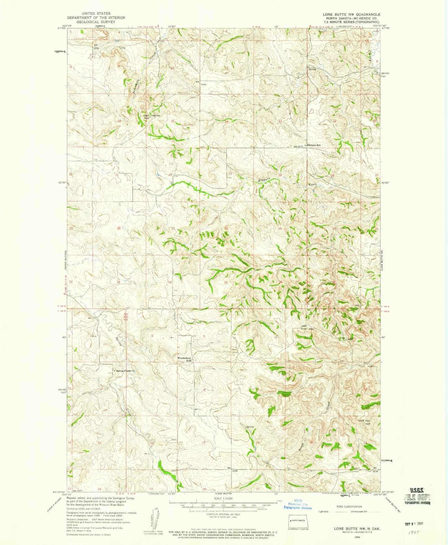 Classic USGS Lone Butte NW North Dakota 7.5'x7.5' Topo Map Image