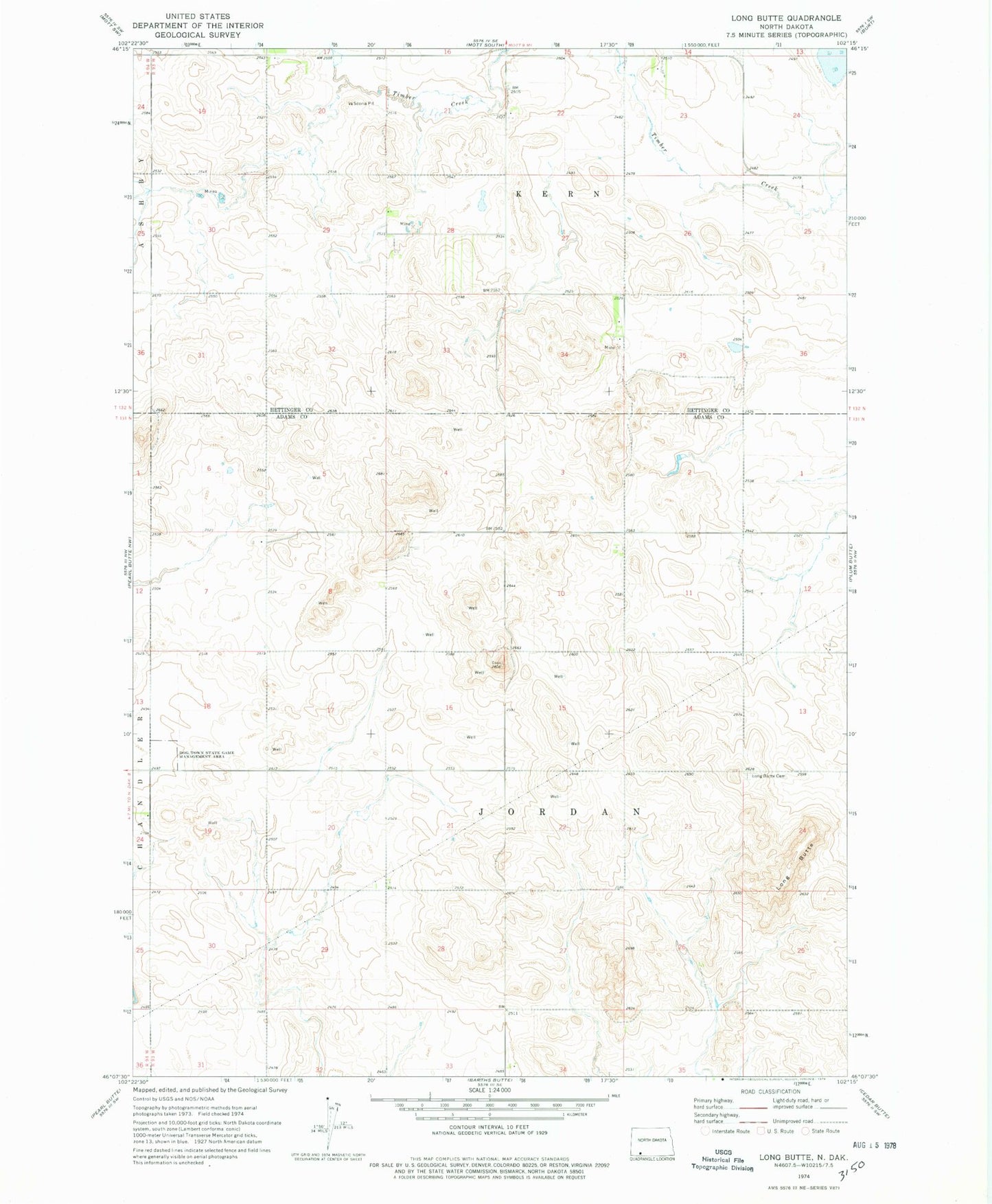 Classic USGS Long Butte North Dakota 7.5'x7.5' Topo Map Image